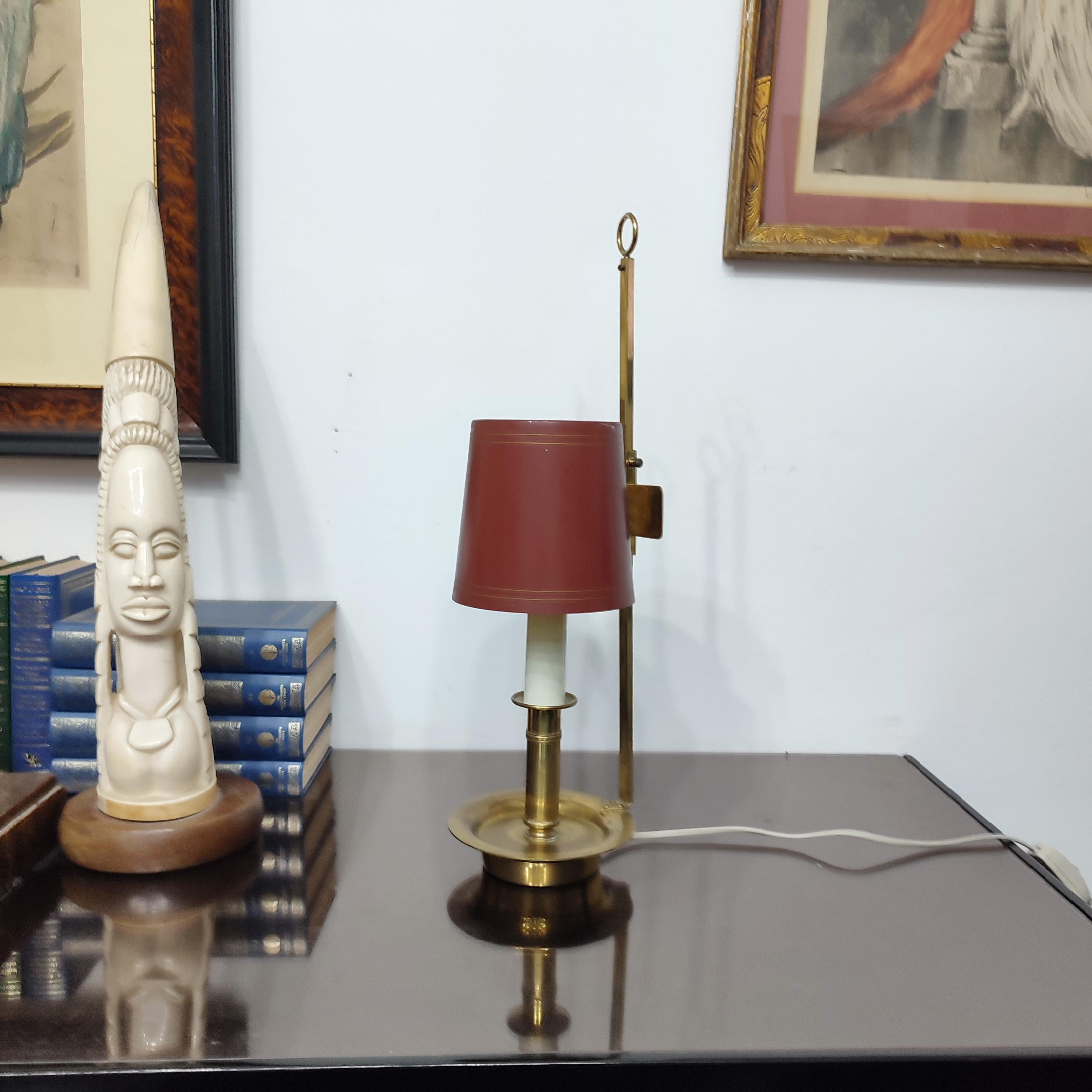 Vintage Danish brass reading table lamp by TH Valentiner Copenhagen
Exclusive and stylish table lamp made of brass mounted with rust-red shade in metal.
The lampshade can be adjusted up and down. Very good original condition,