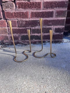 Vintage Danish Brass Serpentine Candlestick for Illums Bolighus - Set of 2