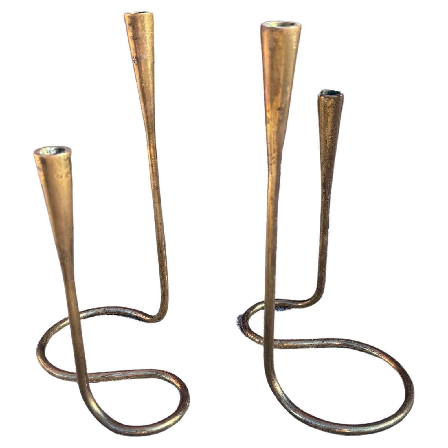 Vintage Danish Brass Serpentine Candlestick for Illums Bolighus - Set of 2