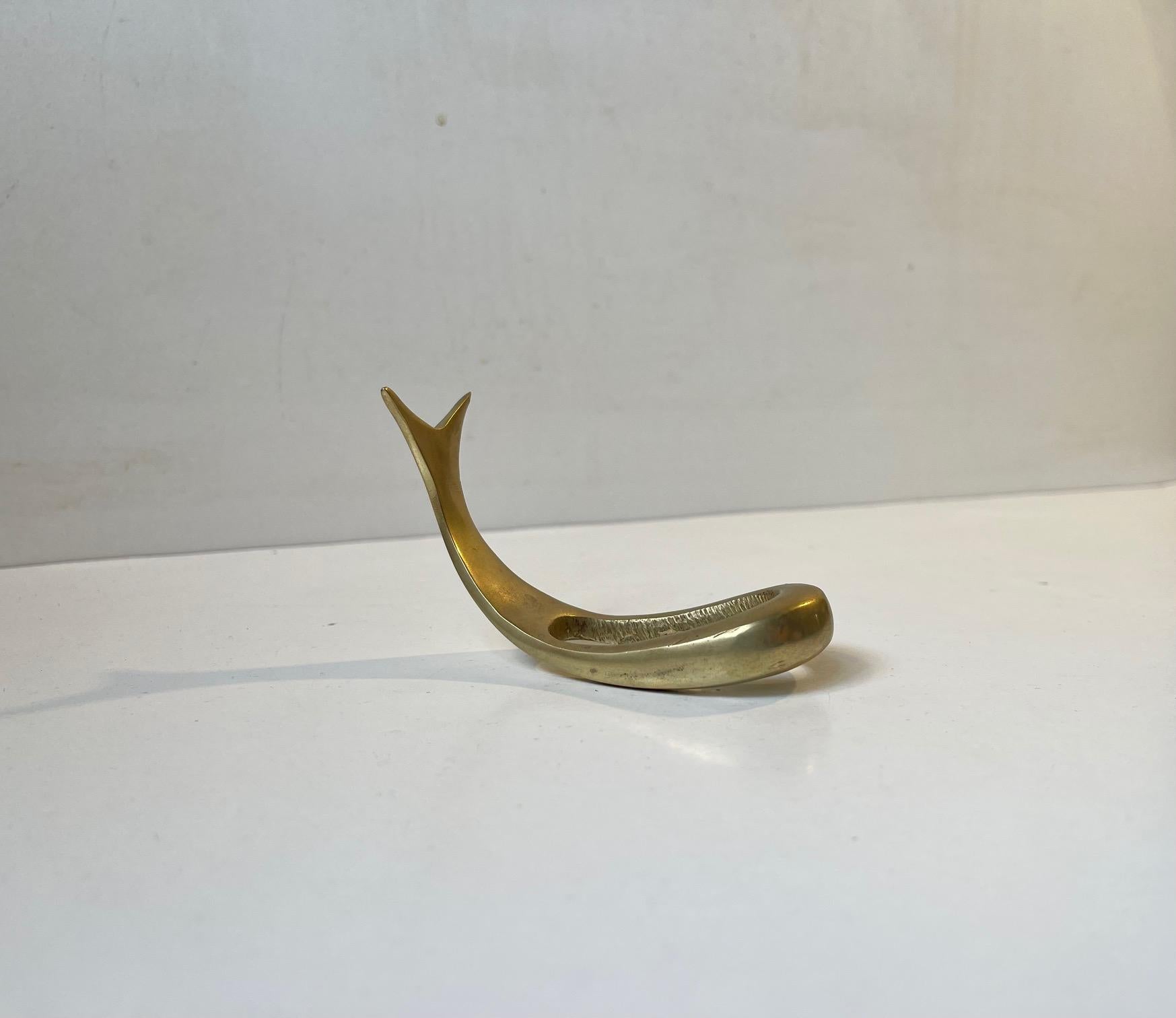 Mid-Century Modern Vintage Danish Brass Whale Pipe Rest in the Style of Carl Auböck, 1950s