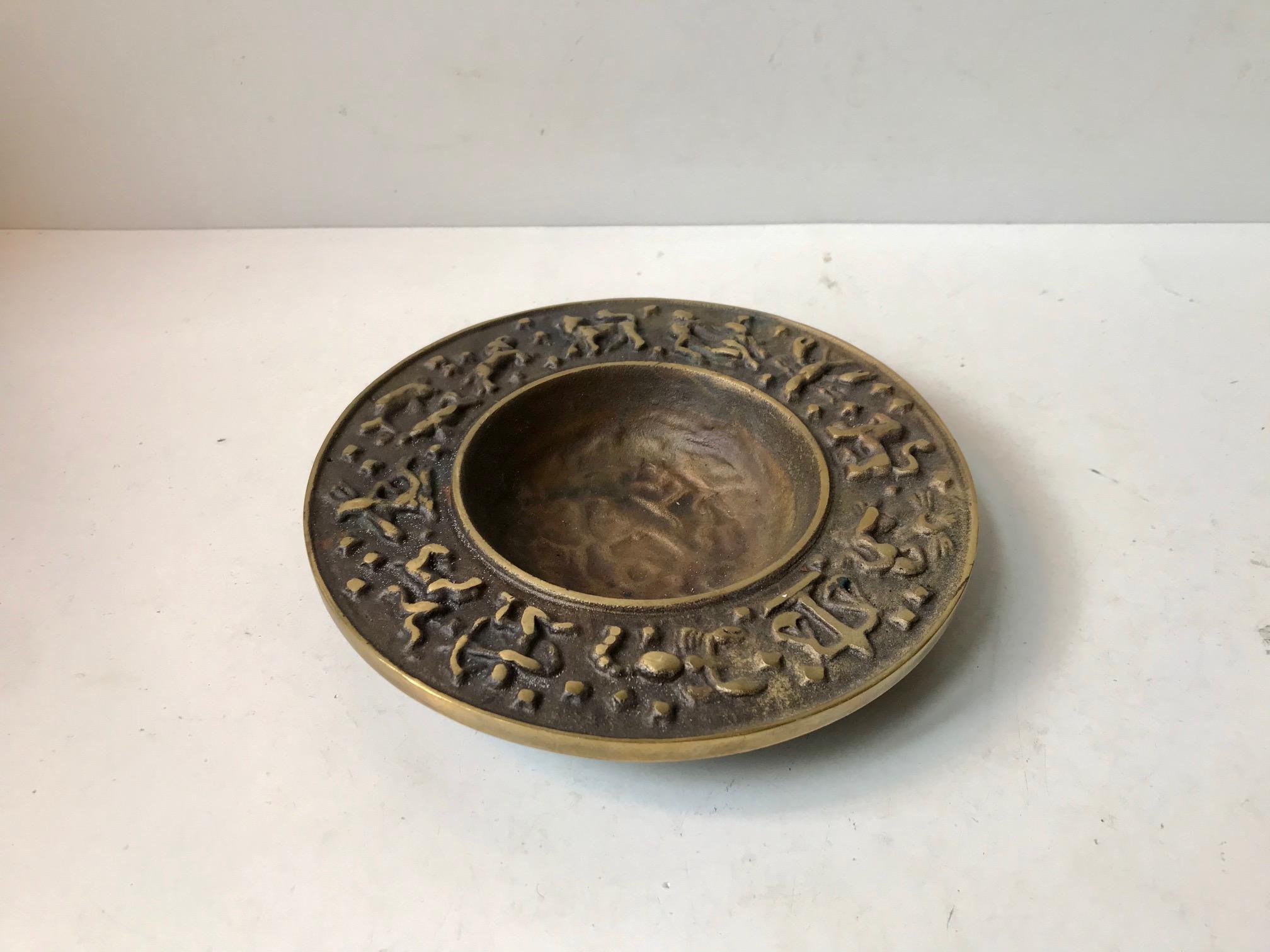 Bronze bowl/dish/ashtray with Zodiac motifs, manufactured and designed by Nordisk Malm in Denmark in the late 1940s