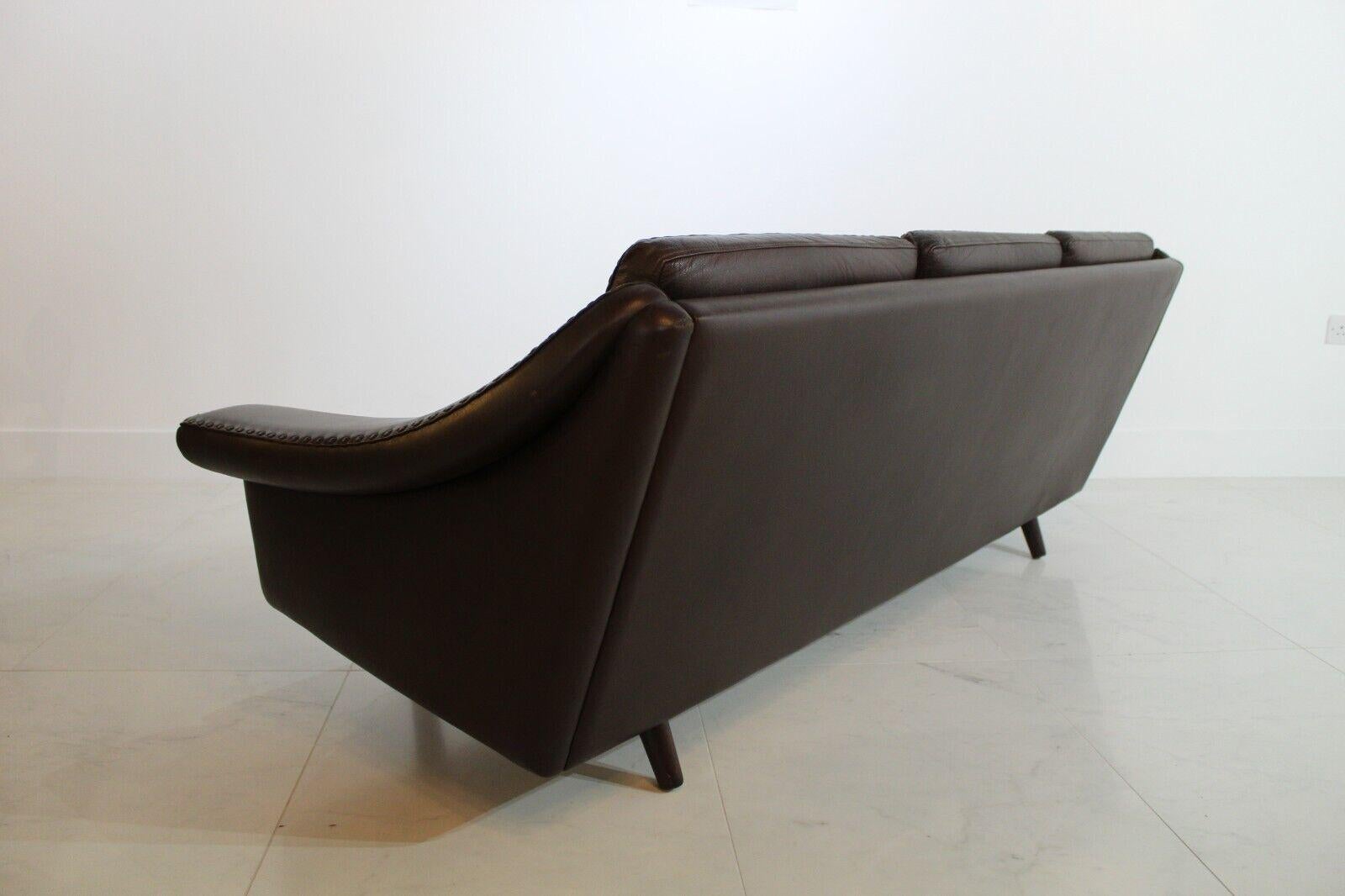 Mid-Century Modern Danish Brown Leather Sofa, Three-Seater, 1970's