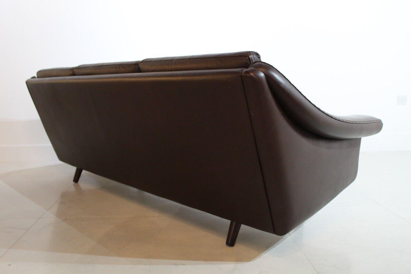 Danish Brown Leather Sofa, Three-Seater, 1970's 3