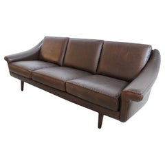 Danish Brown Leather Sofa, Three-Seater, 1970's