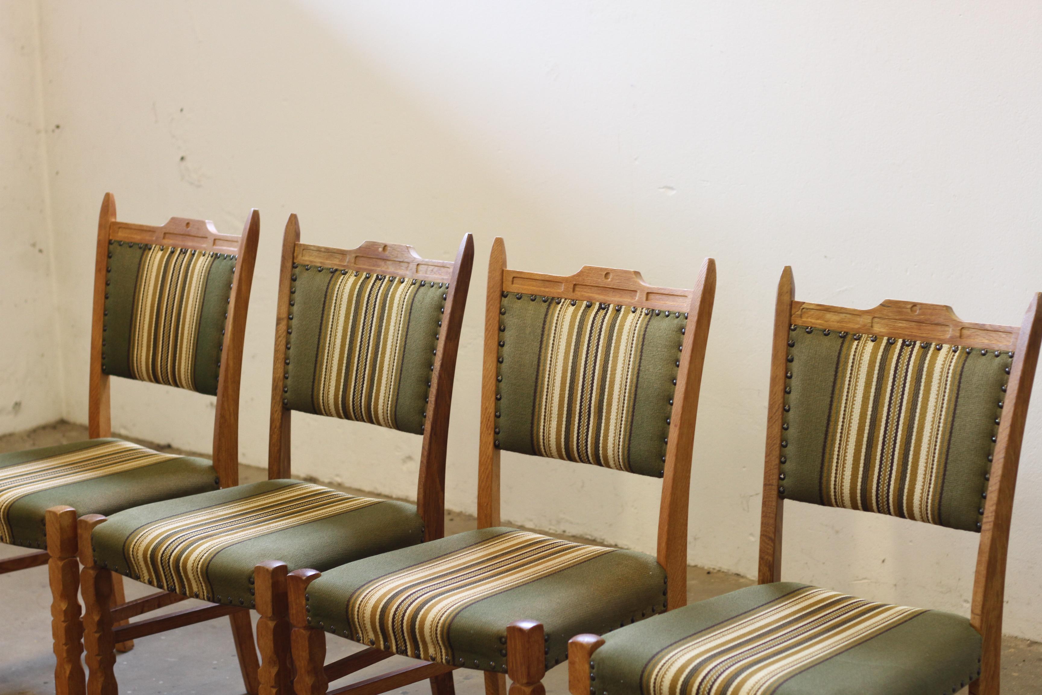 Late 20th Century Vintage Danish Brutalisme Oak Dining Chairs, style of Henning Kjærnulf For Sale