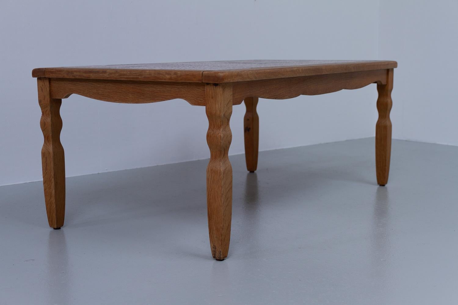 Mid-20th Century Vintage Danish Brutalist Coffee Table in Oak with Tiles, 1960s. For Sale