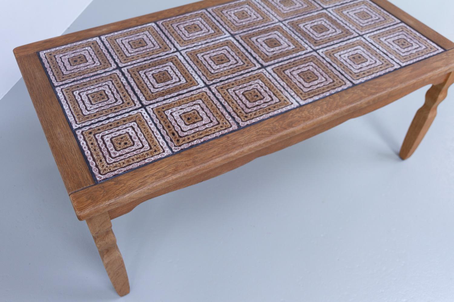 Ceramic Vintage Danish Brutalist Coffee Table in Oak with Tiles, 1960s. For Sale