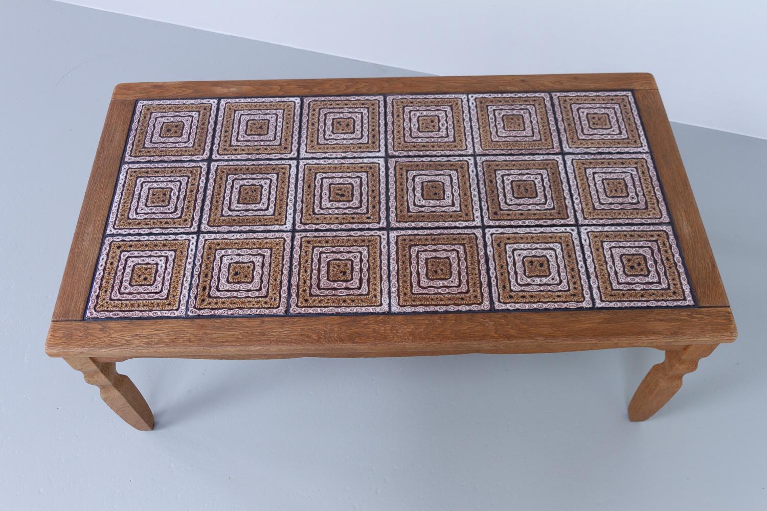 Vintage Danish Brutalist Coffee Table in Oak with Tiles, 1960s. For Sale 1
