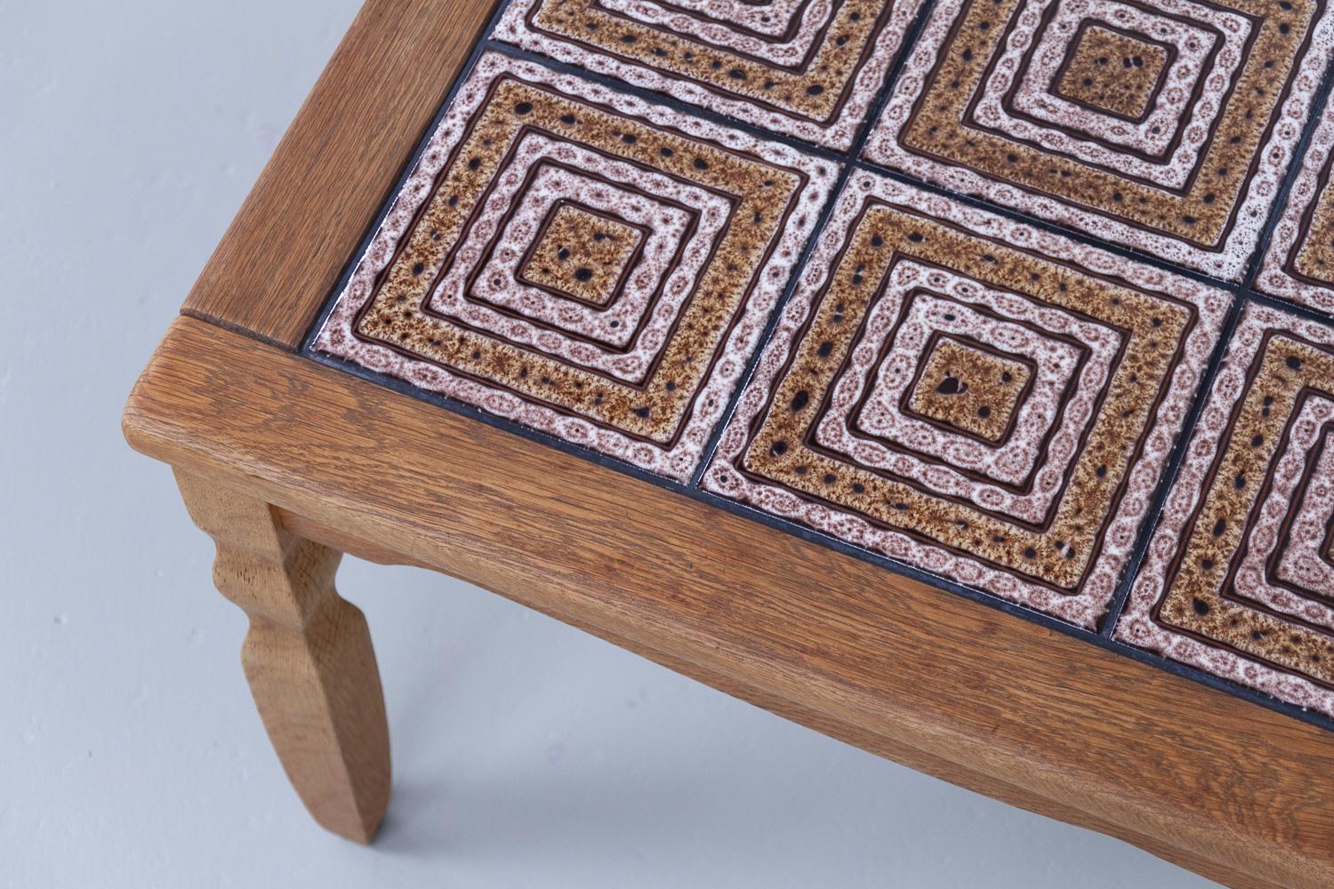 Vintage Danish Brutalist Coffee Table in Oak with Tiles, 1960s. For Sale 3