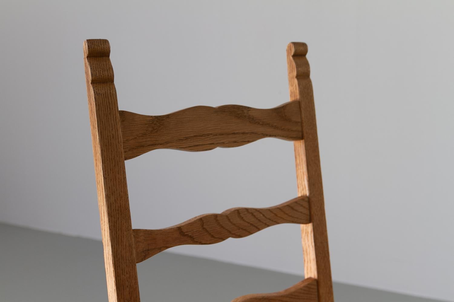 Vintage Danish Brutalist Ladder Back Oak Dining Chair, 1960s.  For Sale 2