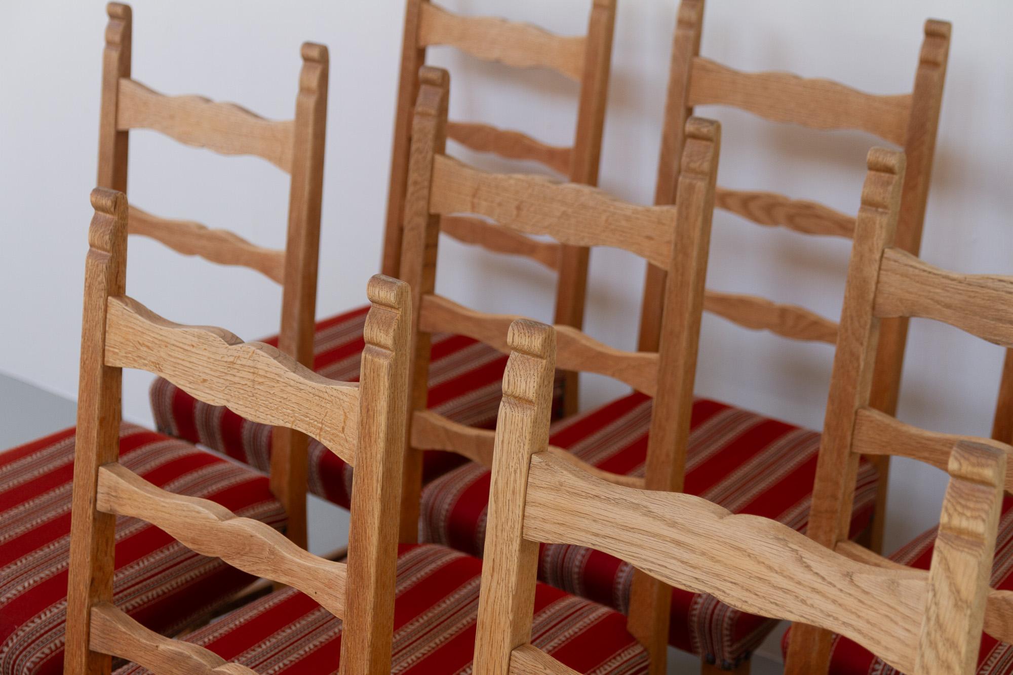 Vintage Danish Brutalist Ladder Back Oak Dining Chairs, 1960s. Set of 10. For Sale 6