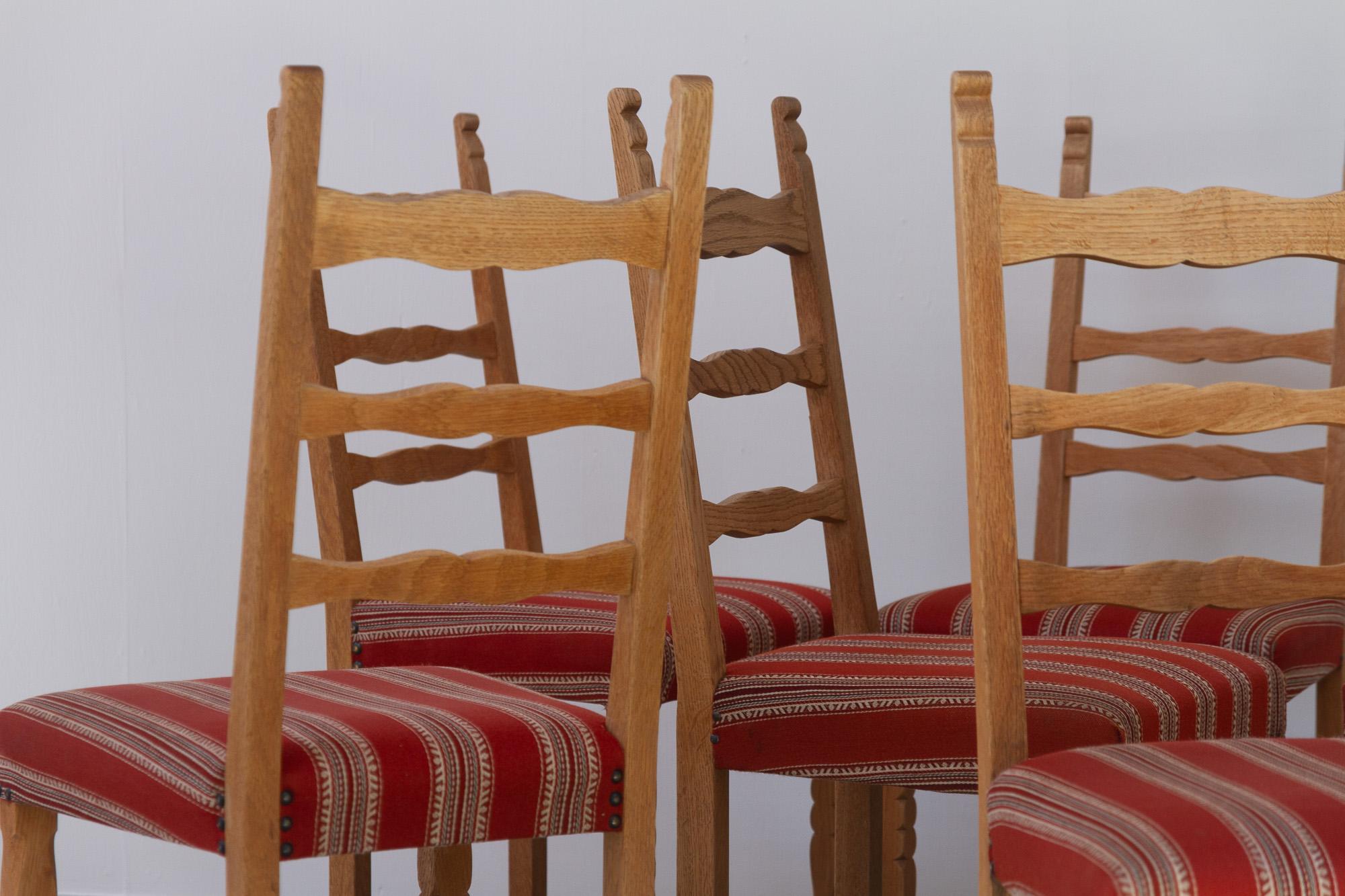 Vintage Danish Brutalist Ladder Back Oak Dining Chairs, 1960s. Set of 10. For Sale 10