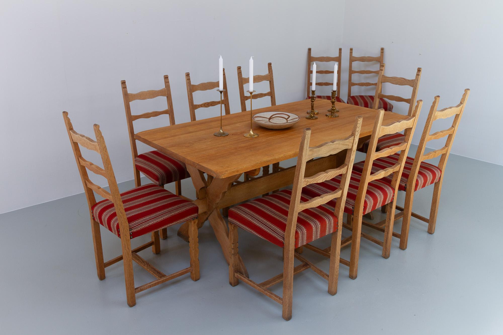 Chaises de salle à manger vintage danoises en chêne à dossier en échelle, années 1960. Lot de 10. en vente 11