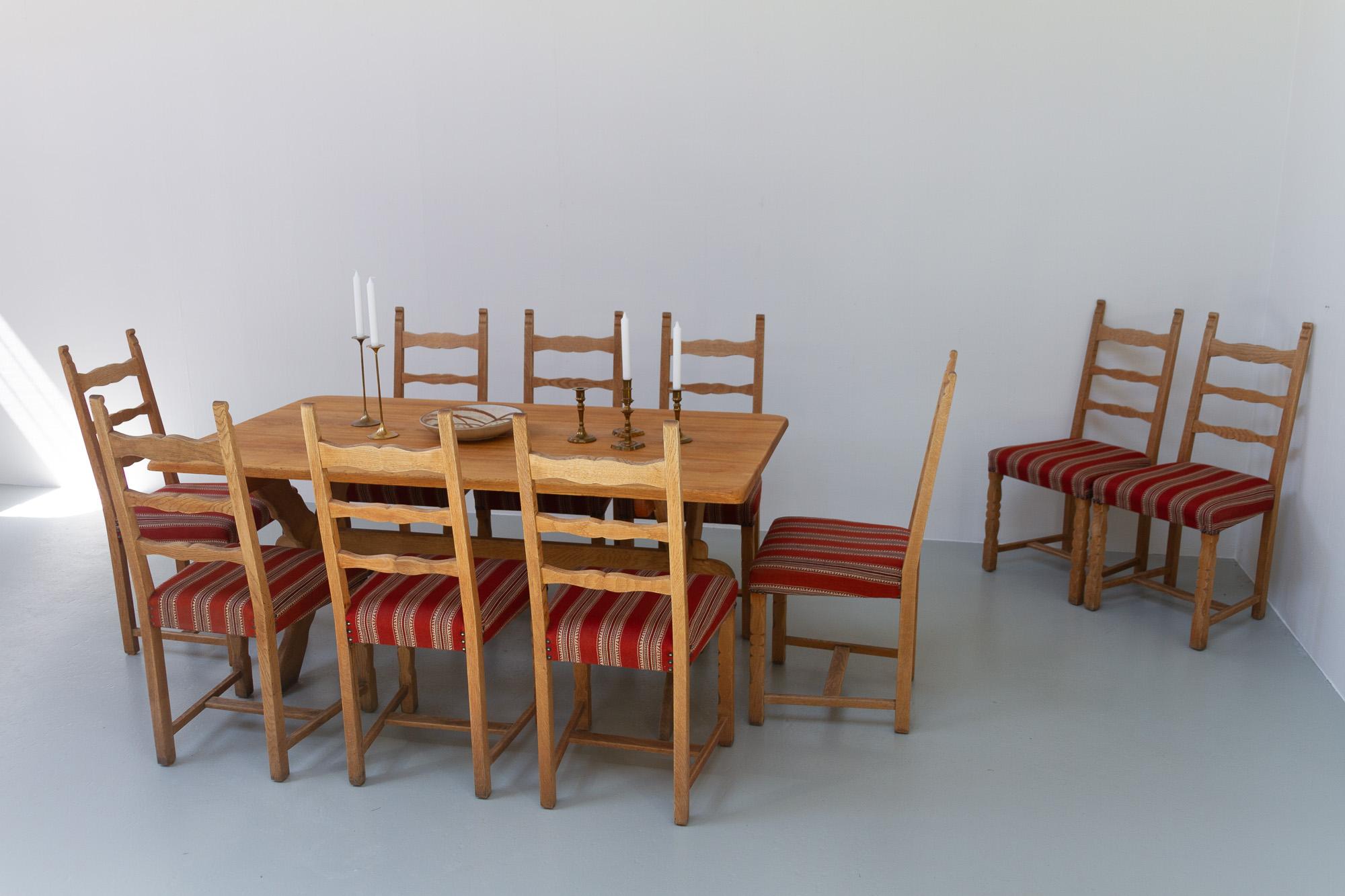 Chaises de salle à manger vintage danoises en chêne à dossier en échelle, années 1960. Lot de 10. en vente 12