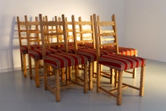 Vintage Danish Brutalist Ladder Back Oak Dining Chairs, 1960s. Set of 10.