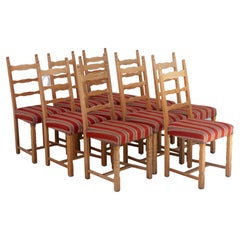 Vintage Danish Brutalist Ladder Back Oak Dining Chairs, 1960s. Set of 10.