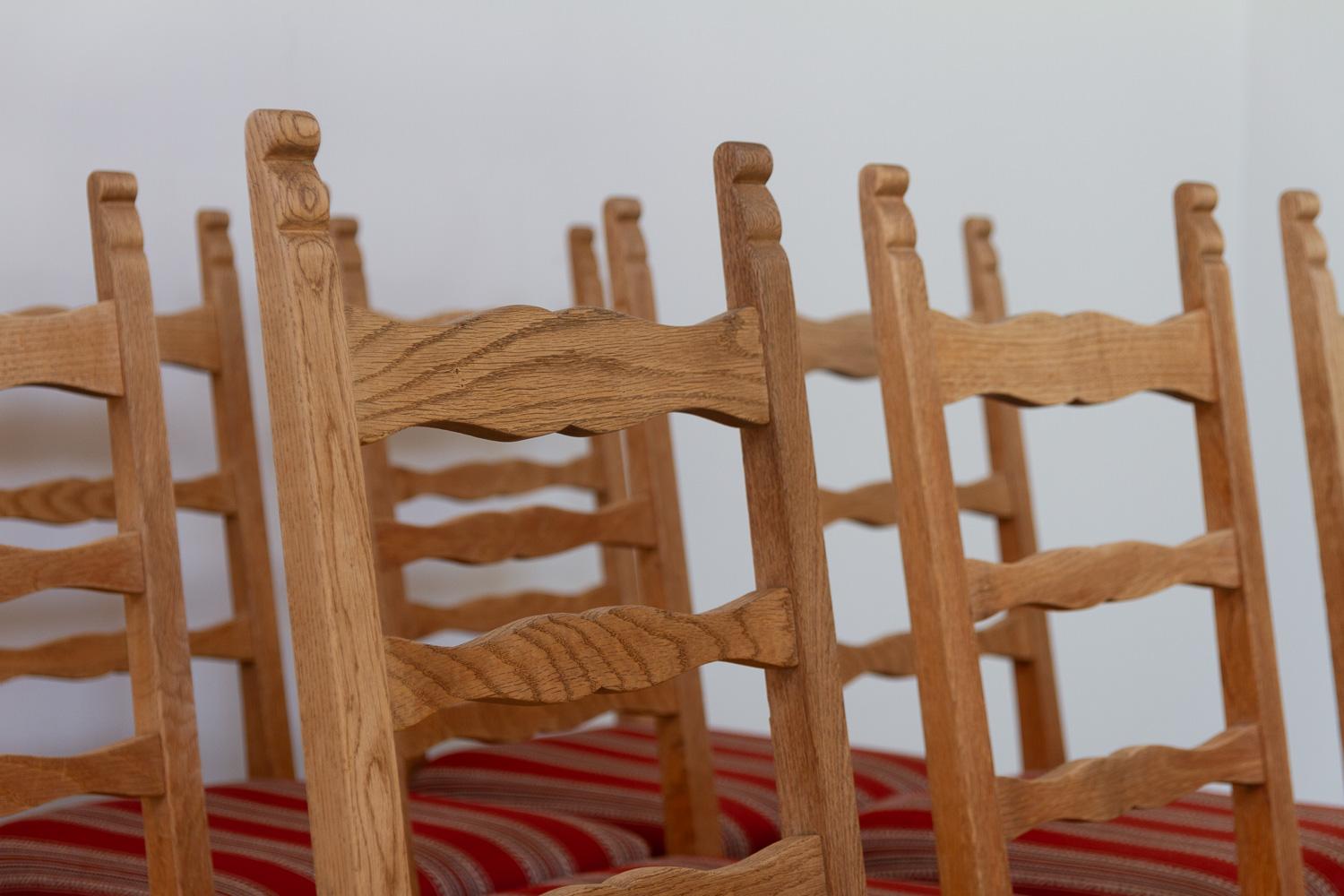 Danois Chaises de salle à manger vintage danoises en chêne à dossier en échelle, années 1960. Ensemble de 4. en vente
