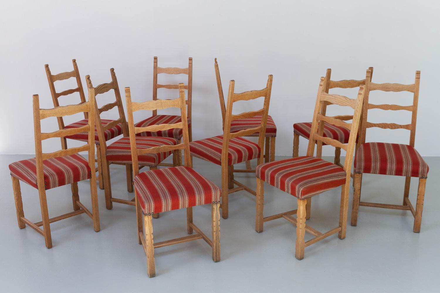 Chêne Chaises de salle à manger vintage danoises en chêne à dossier en échelle, années 1960. Ensemble de 4. en vente