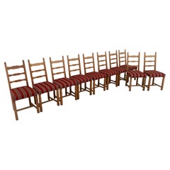Sedie da pranzo vintage brutaliste danesi con schienale a scaletta in Oak, anni '60. Set di 4 pezzi.