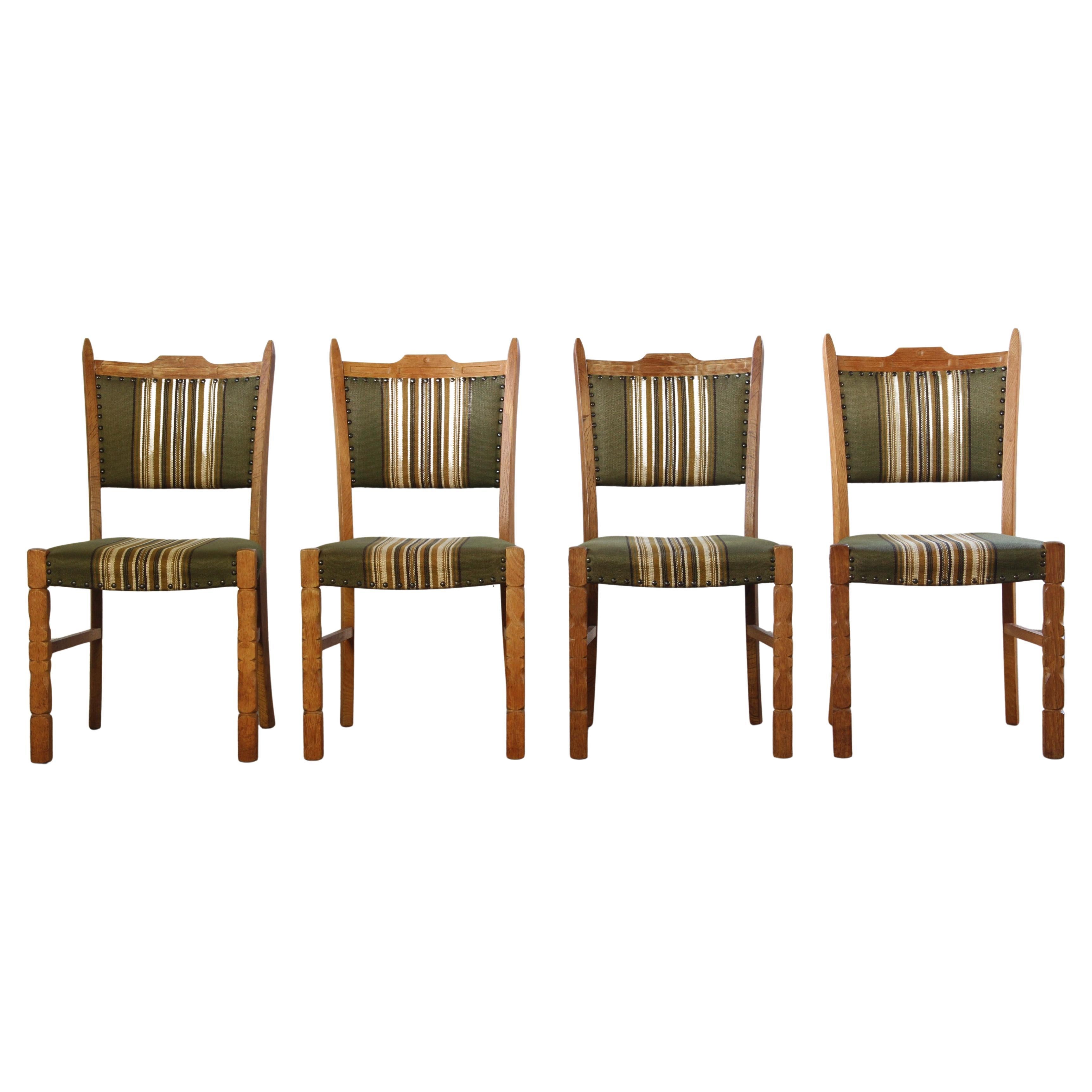 Vintage Danish Brutalist Oak Dining Chairs, Henning Kjærnulf style, 1960s
