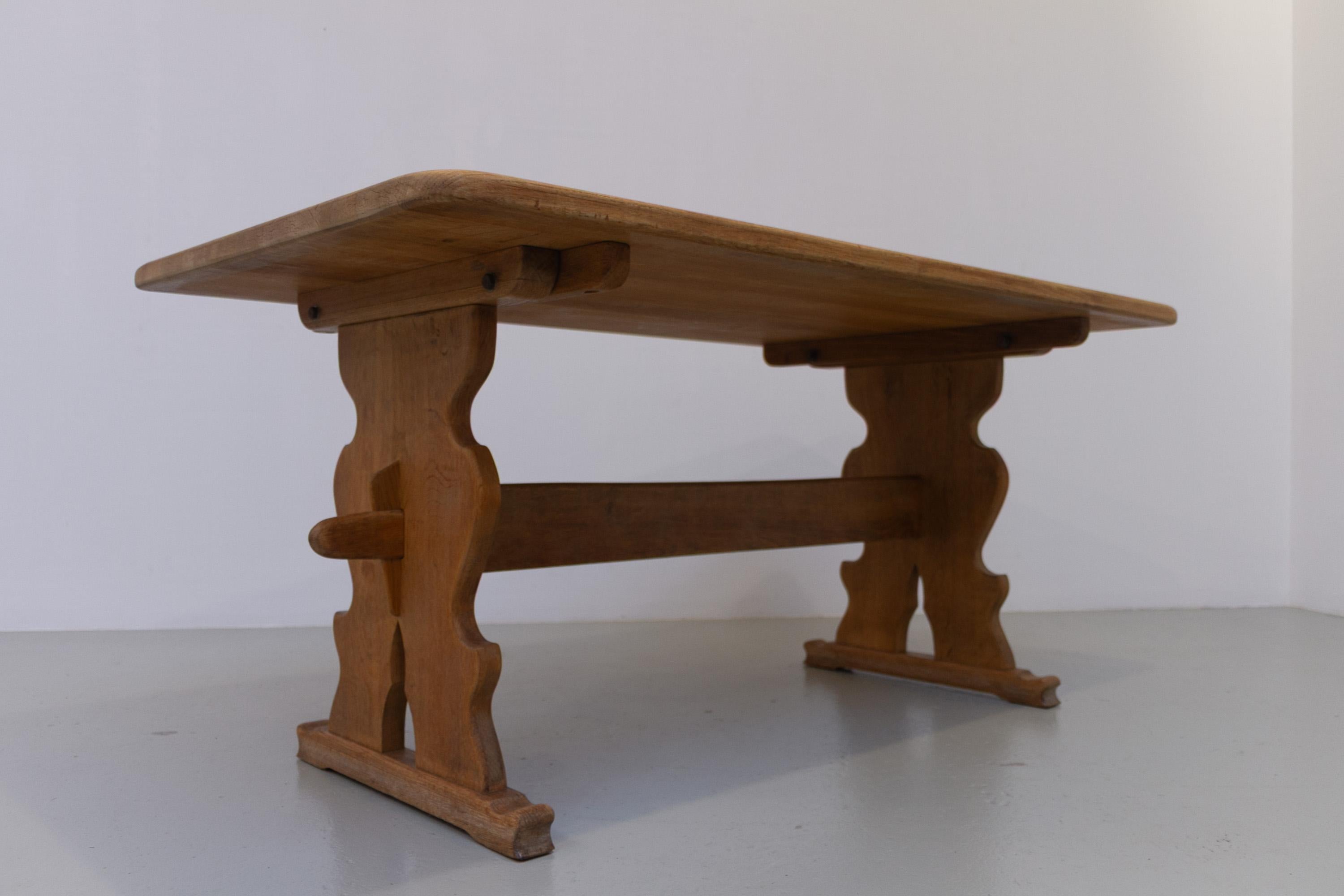 Vintage Danish Brutalist Oak Dining Table, 1960s. For Sale 10