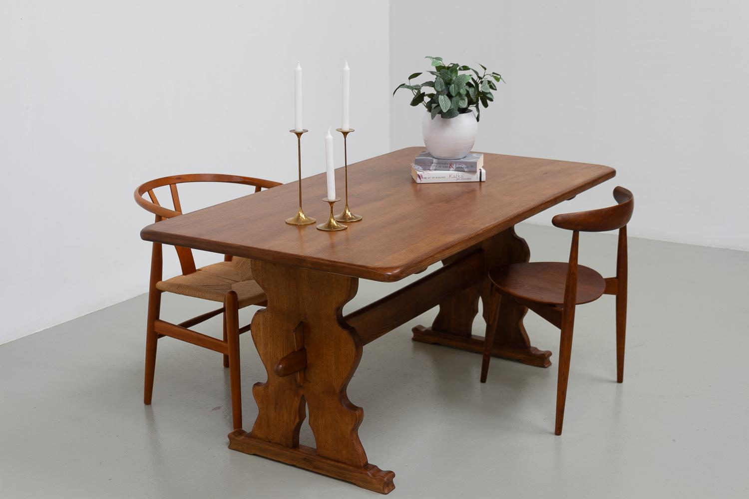 Vintage Danish Brutalist Oak Dining Table, 1960s. For Sale 11