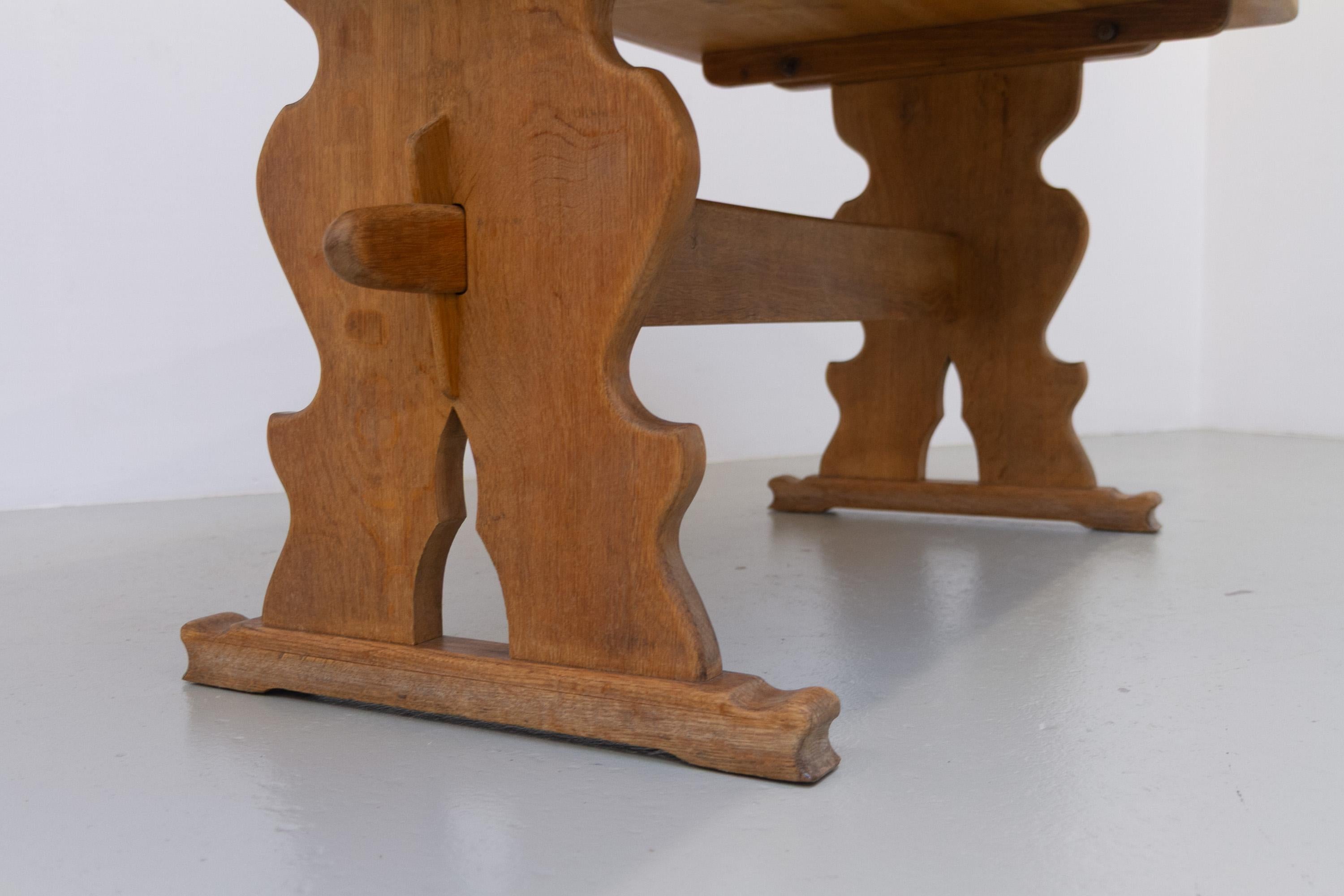 Vintage Danish Brutalist Oak Dining Table, 1960s. For Sale 11