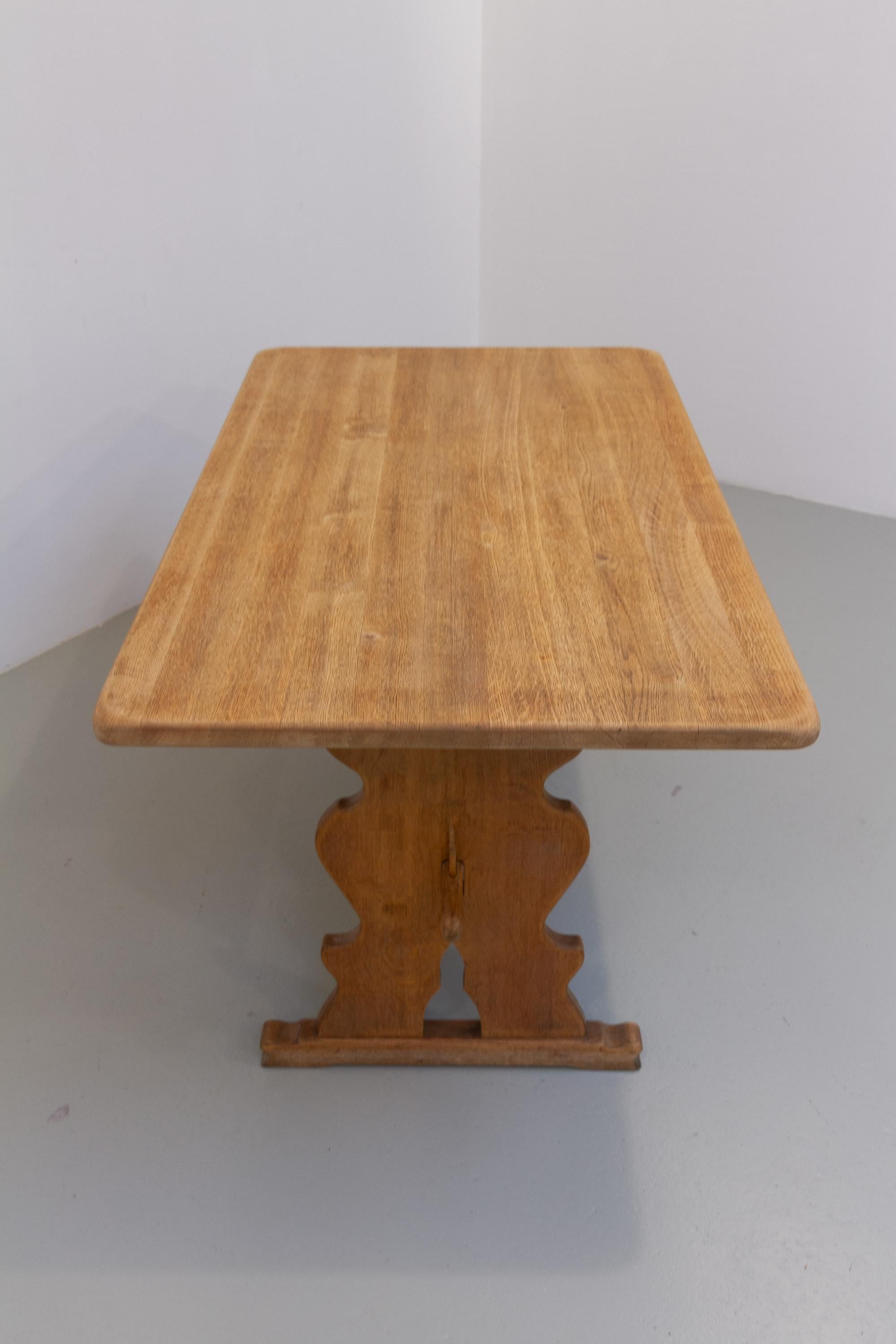Vintage Danish Brutalist Oak Dining Table, 1960s. For Sale 12