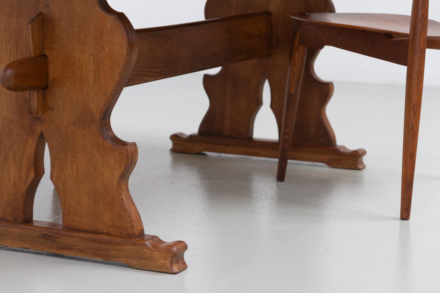 Vintage Danish Brutalist Oak Dining Table, 1960s. For Sale 14