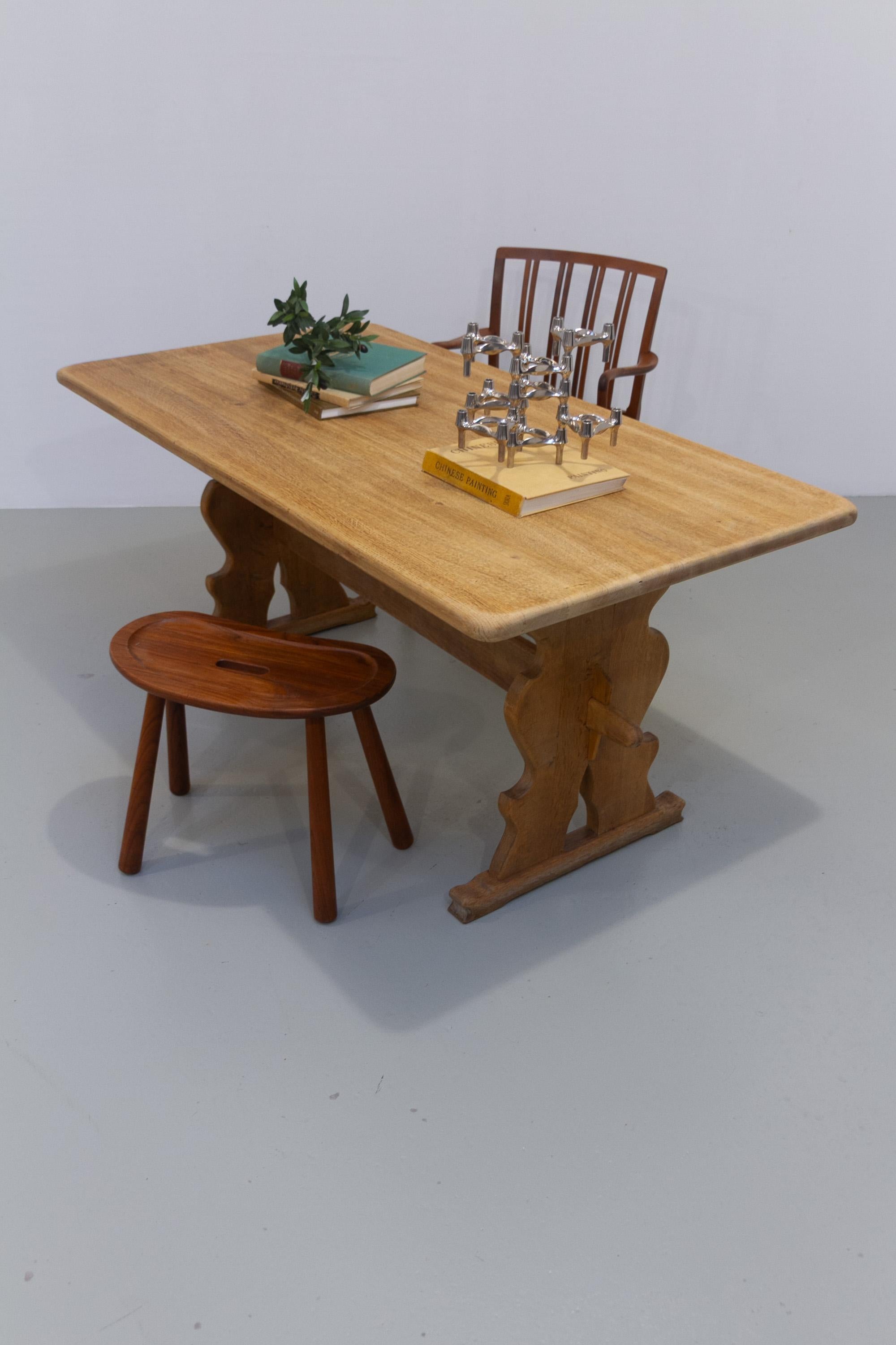 Vintage Danish Brutalist Oak Dining Table, 1960s. For Sale 14