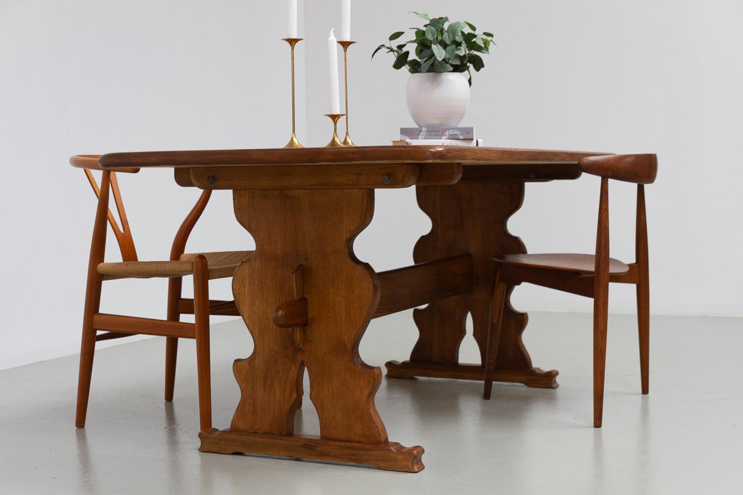 Vintage Danish Brutalist Oak Dining Table, 1960s. For Sale 15