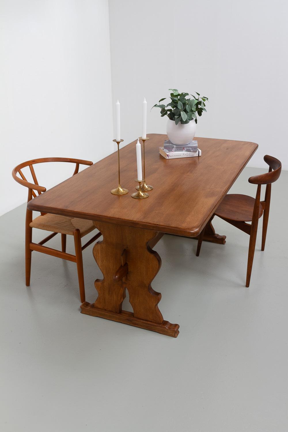 Vintage Danish Brutalist Oak Dining Table, 1960s. For Sale 16