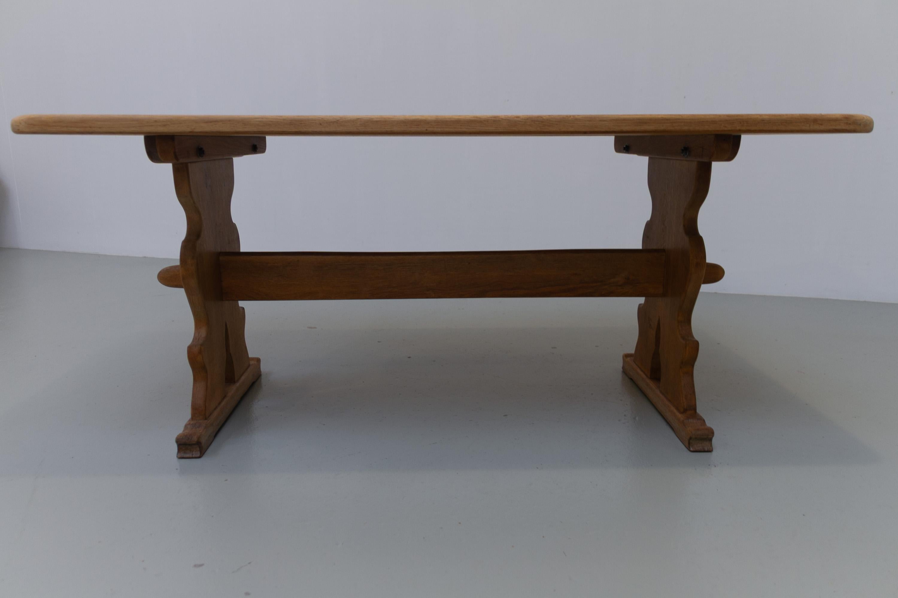 Mid-20th Century Vintage Danish Brutalist Oak Dining Table, 1960s. For Sale