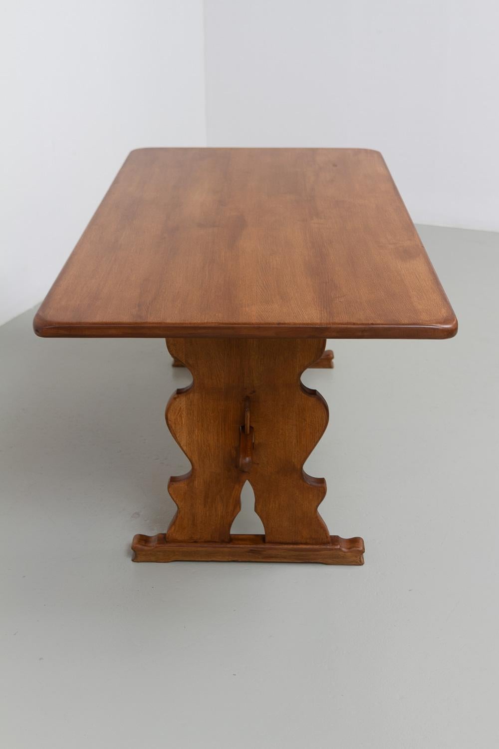 Vintage Danish Brutalist Oak Dining Table, 1960s. For Sale 1