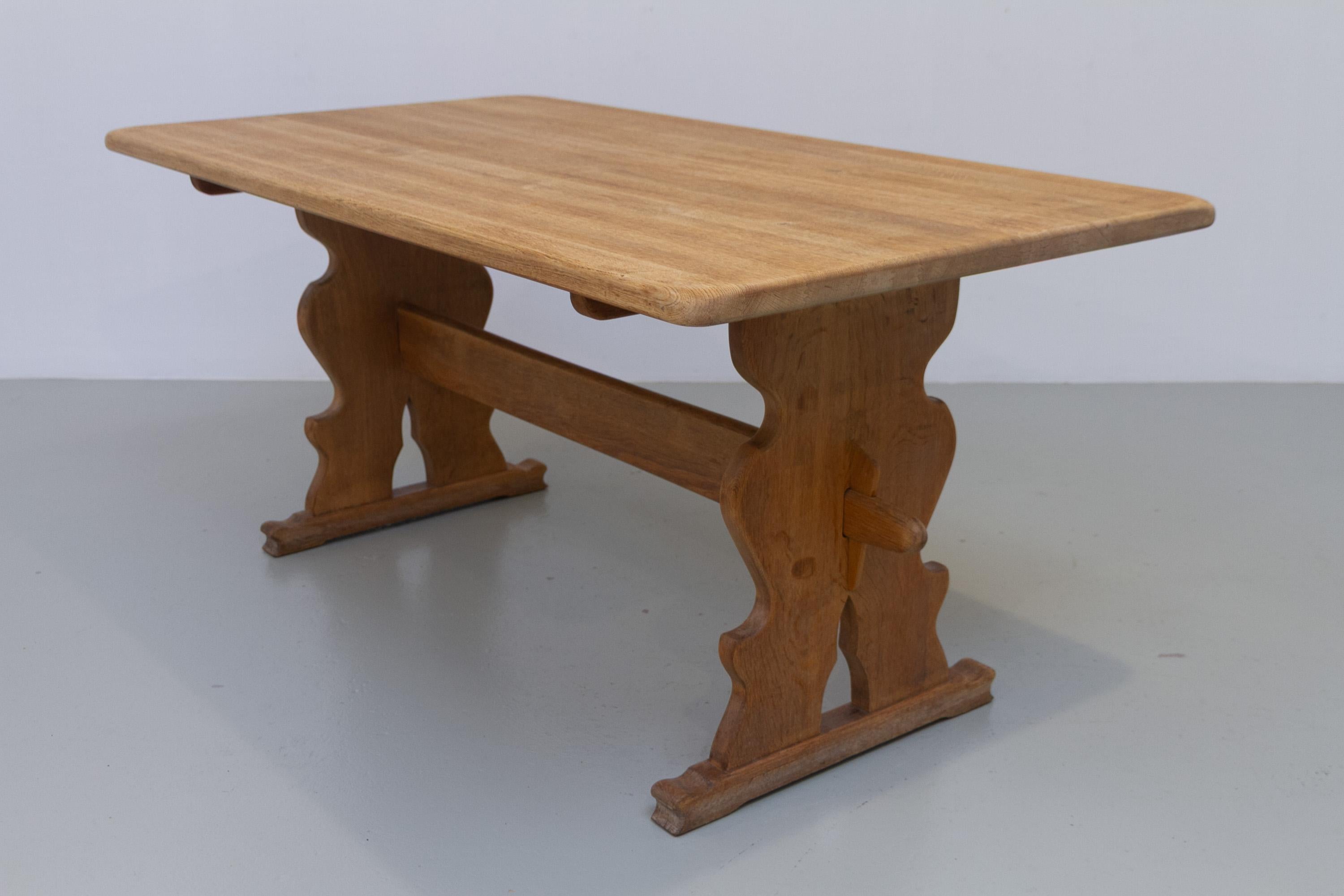 Vintage Danish Brutalist Oak Dining Table, 1960s. For Sale 5