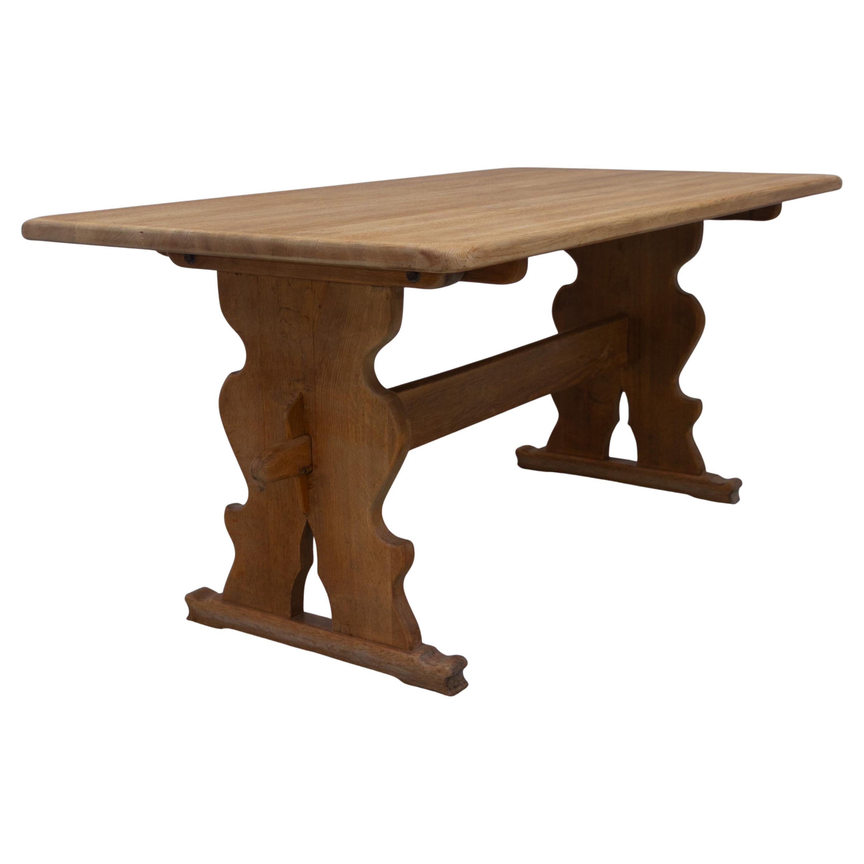 Vintage Danish Brutalist Oak Dining Table, 1960s. For Sale
