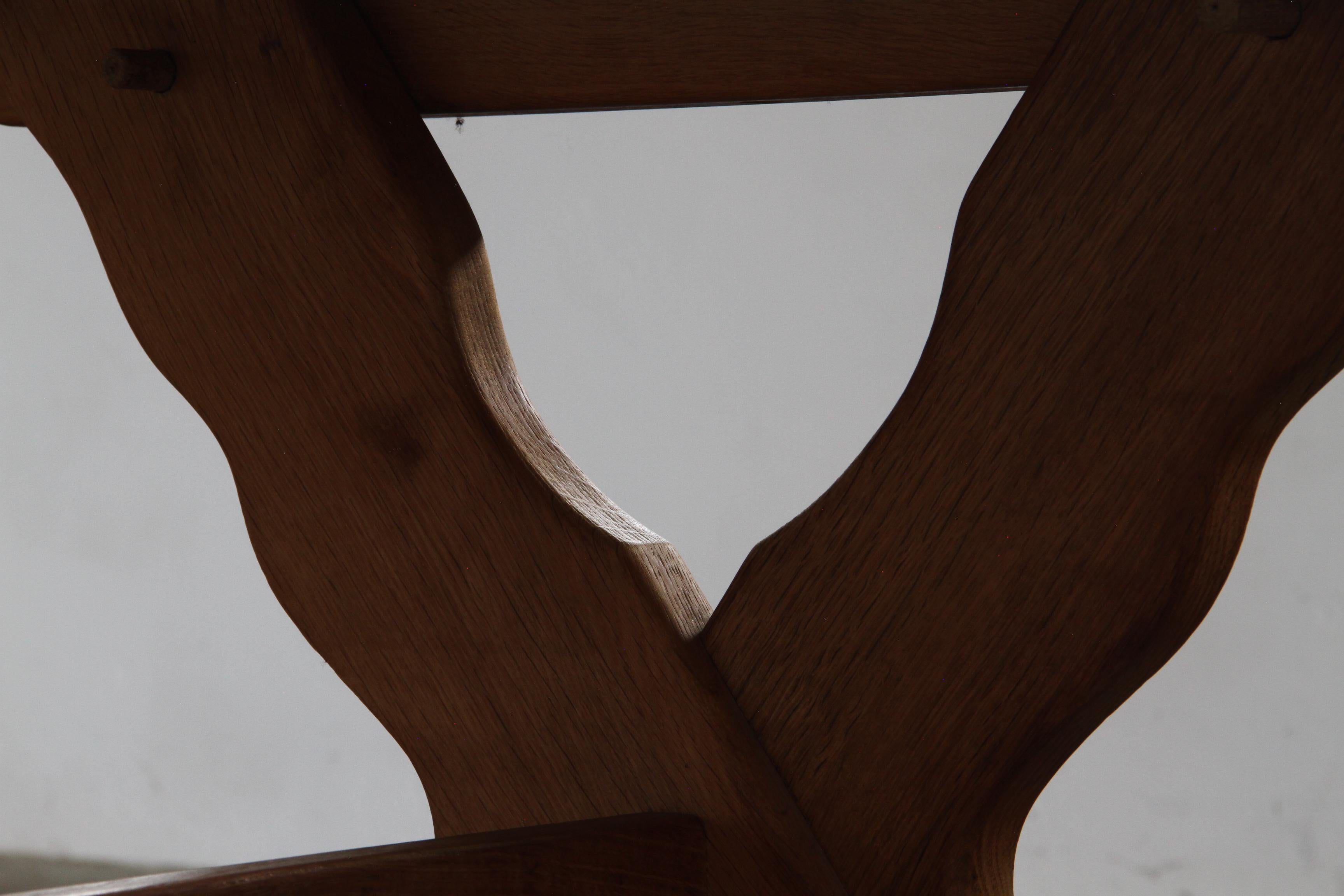 Vintage Danish Brutalist Oak Dining Table attributed to Henning Kjærnulf, 1960s For Sale 5