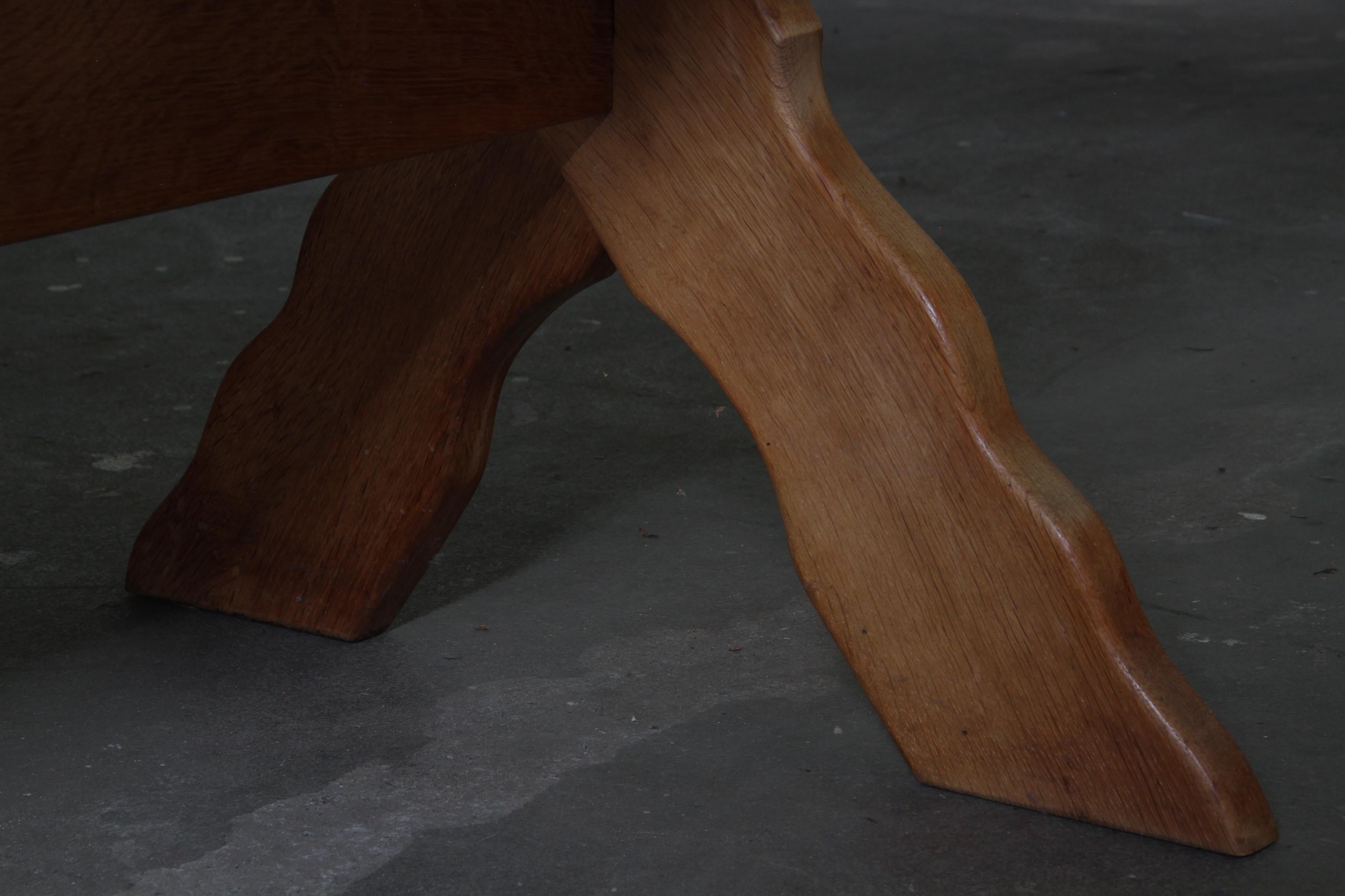 Vintage Danish Brutalist Oak Dining Table attributed to Henning Kjærnulf, 1960s For Sale 6
