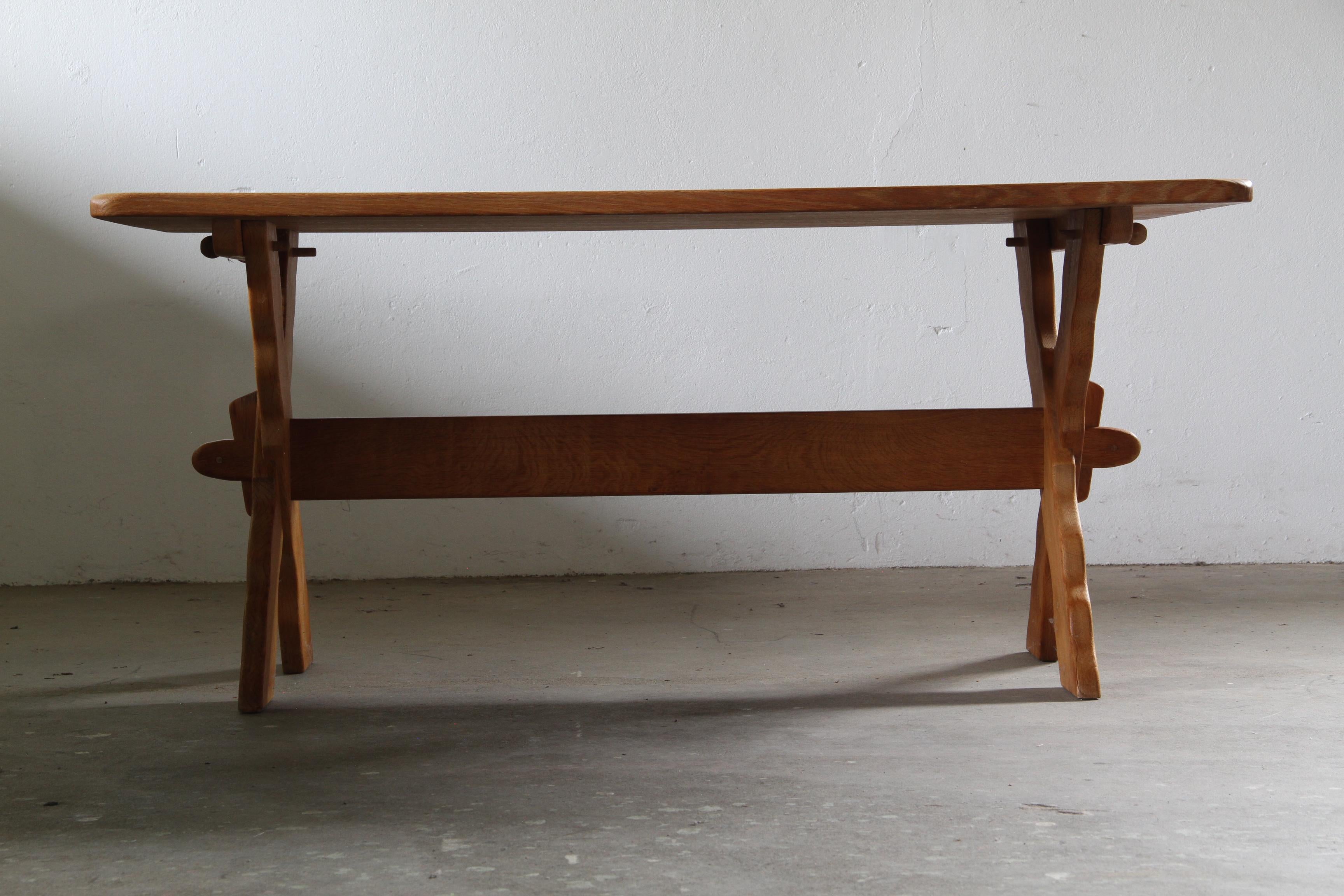 Vintage Danish Brutalist Oak Dining Table attributed to Henning Kjærnulf, 1960s For Sale 7