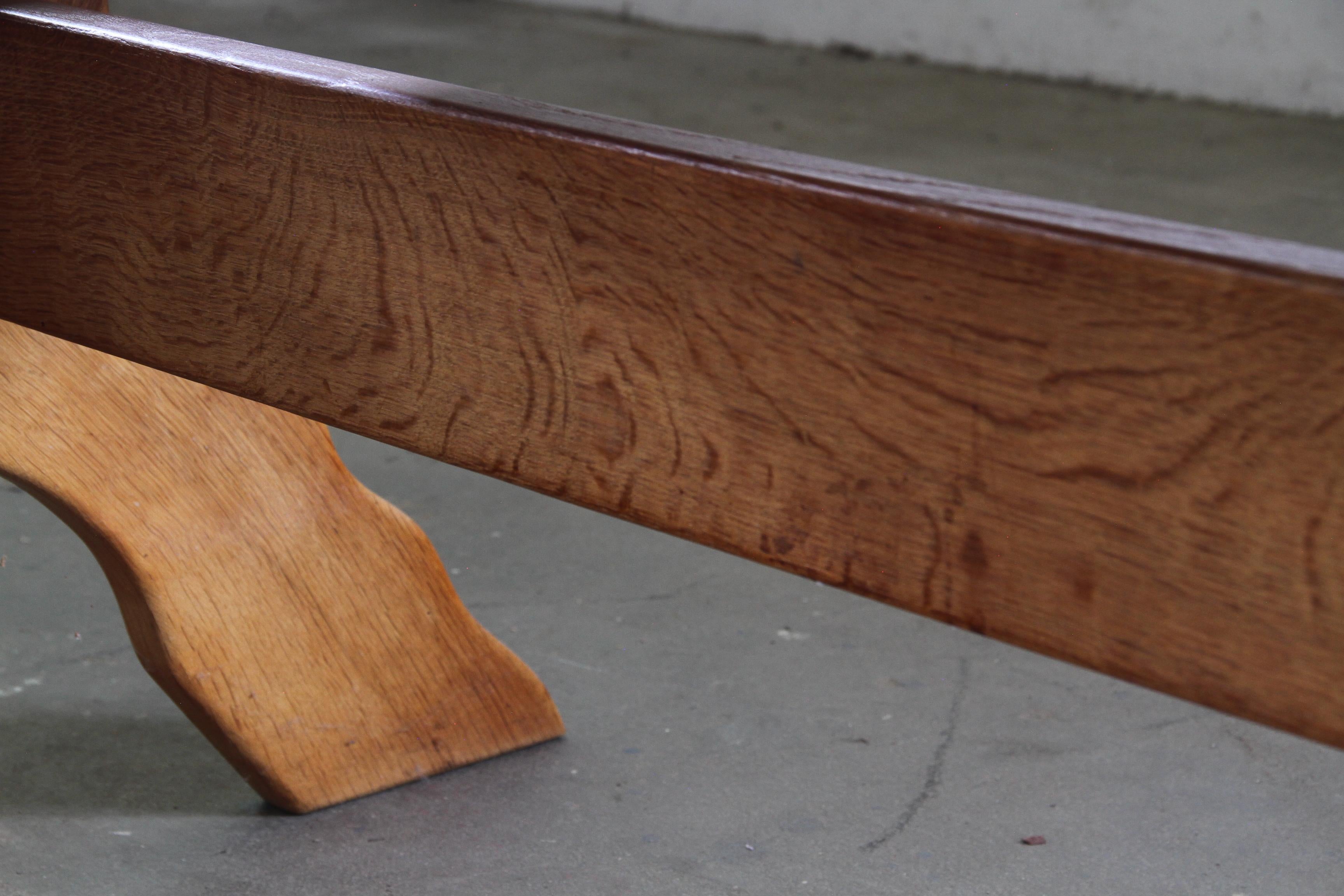Vintage Danish Brutalist Oak Dining Table attributed to Henning Kjærnulf, 1960s For Sale 9