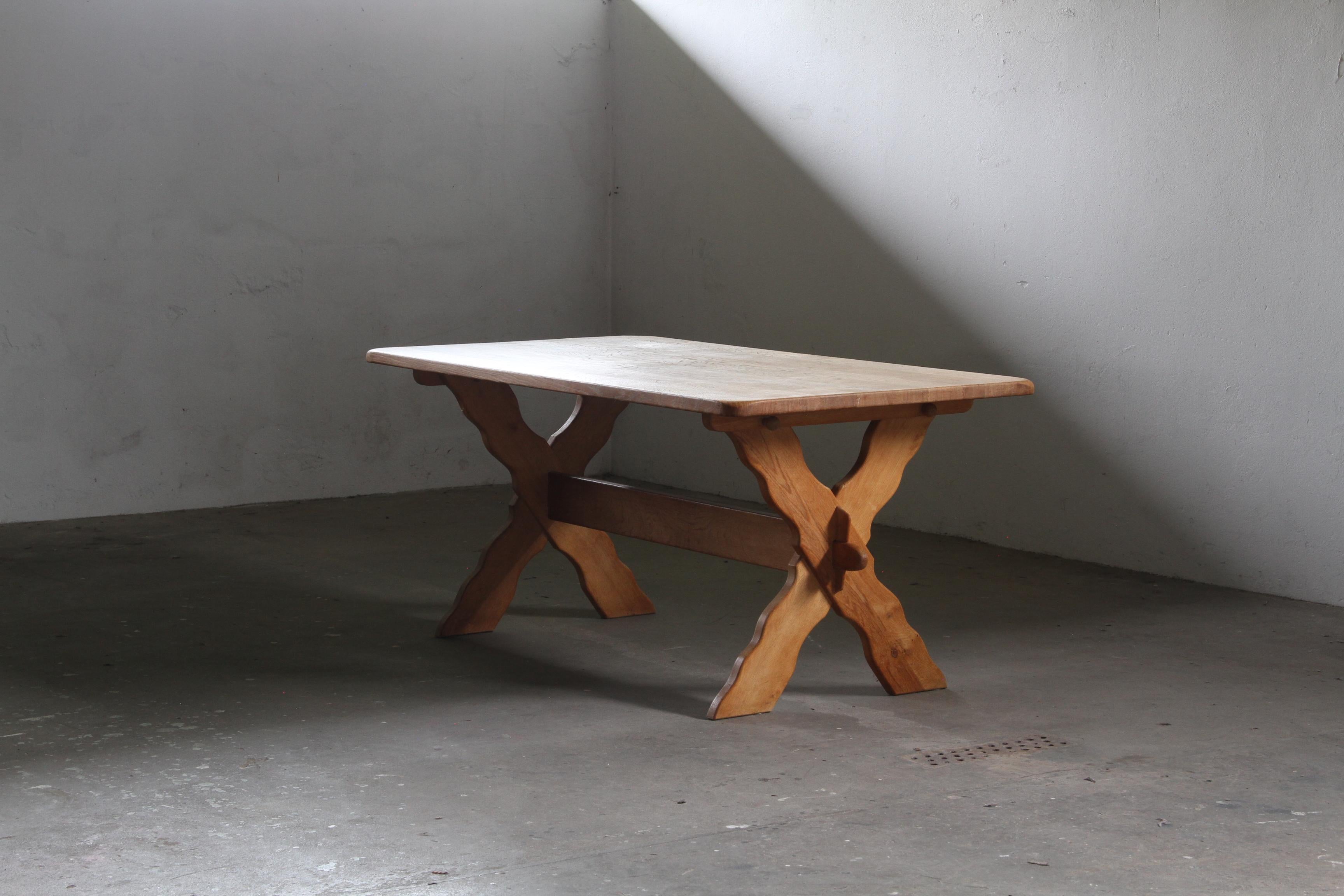 Mid-Century Modern Vintage Danish Brutalist Oak Dining Table attributed to Henning Kjærnulf, 1960s For Sale