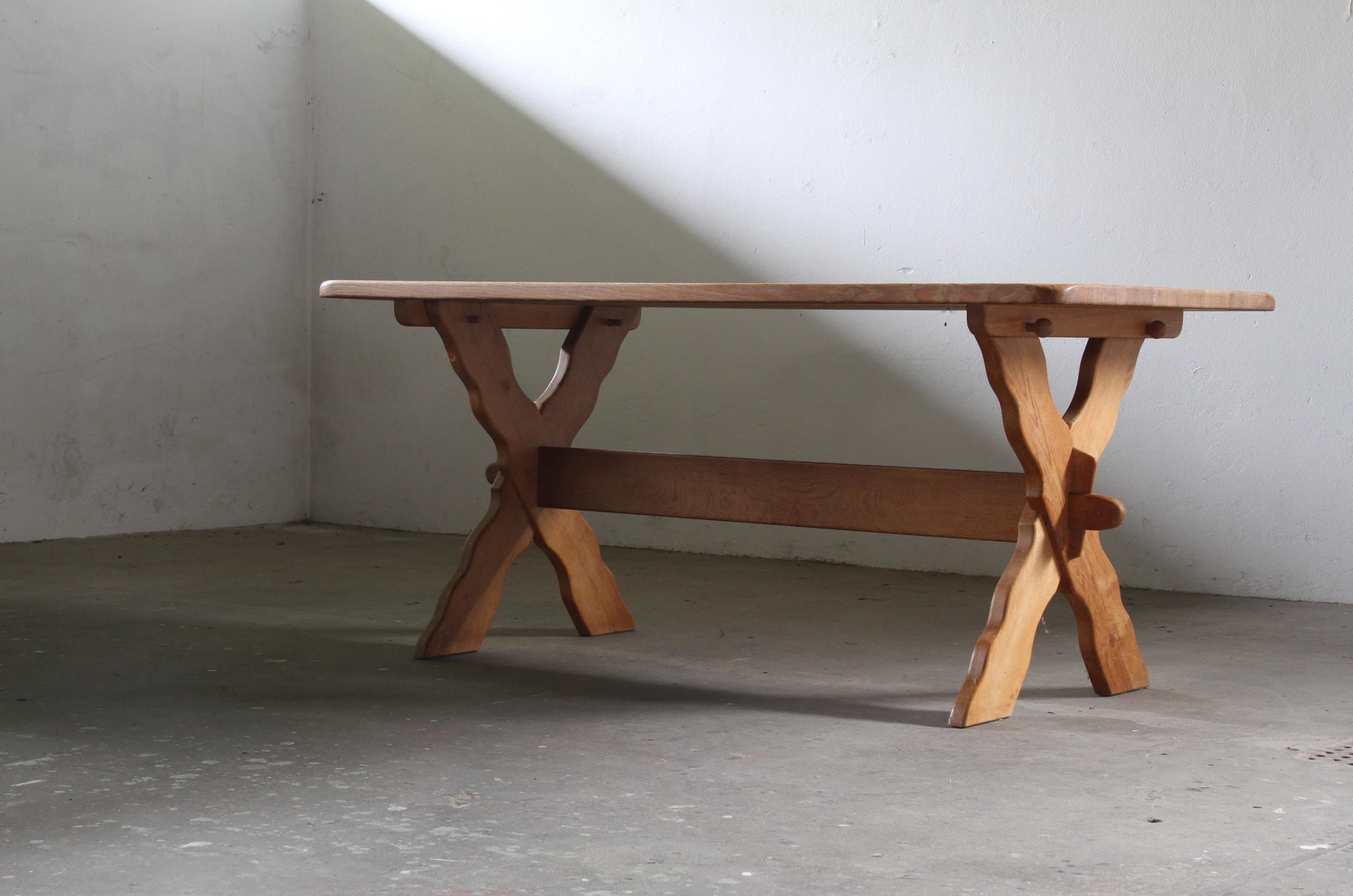 Mid-20th Century Vintage Danish Brutalist Oak Dining Table attributed to Henning Kjærnulf, 1960s For Sale