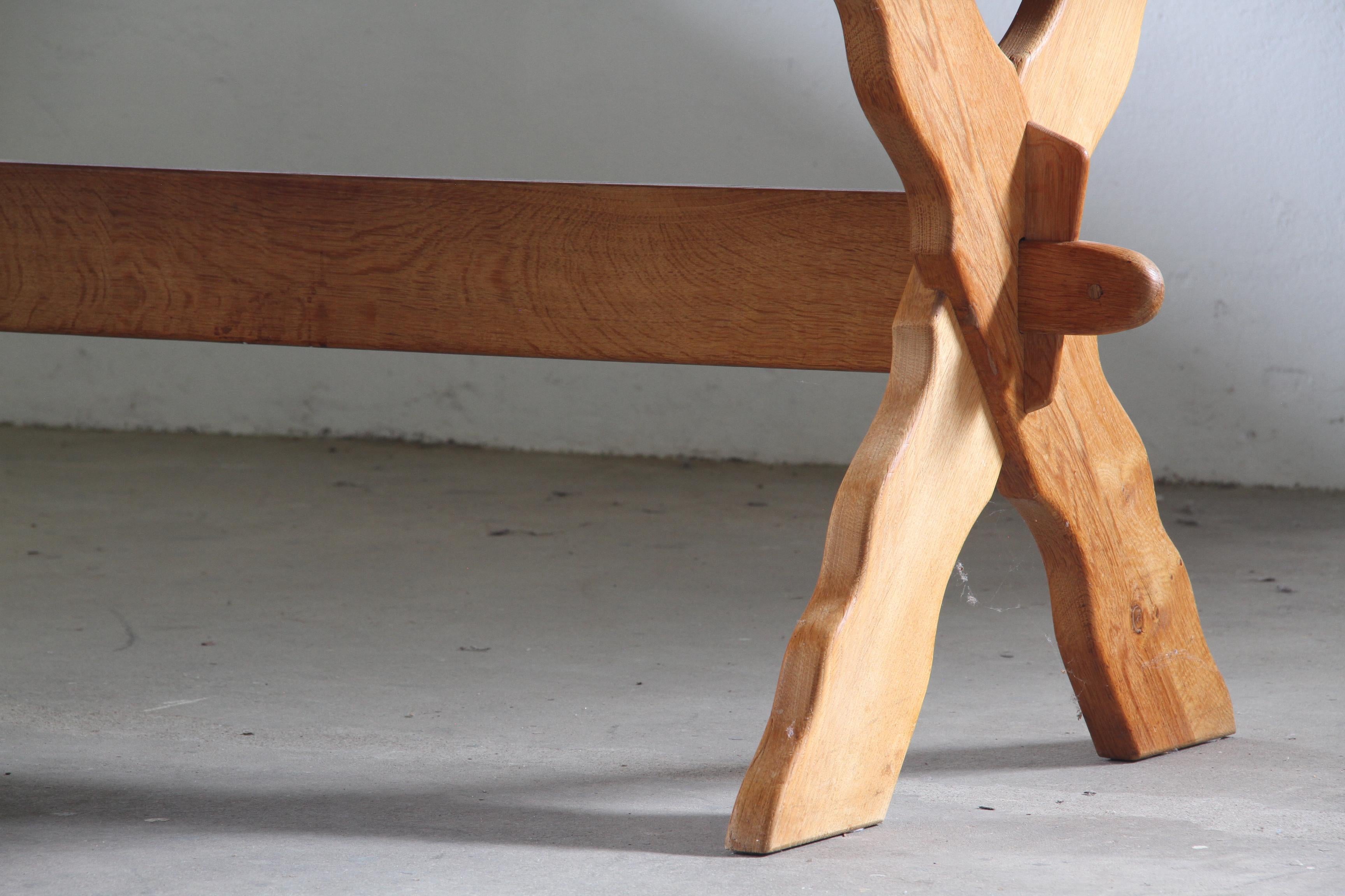 Vintage Danish Brutalist Oak Dining Table attributed to Henning Kjærnulf, 1960s For Sale 1