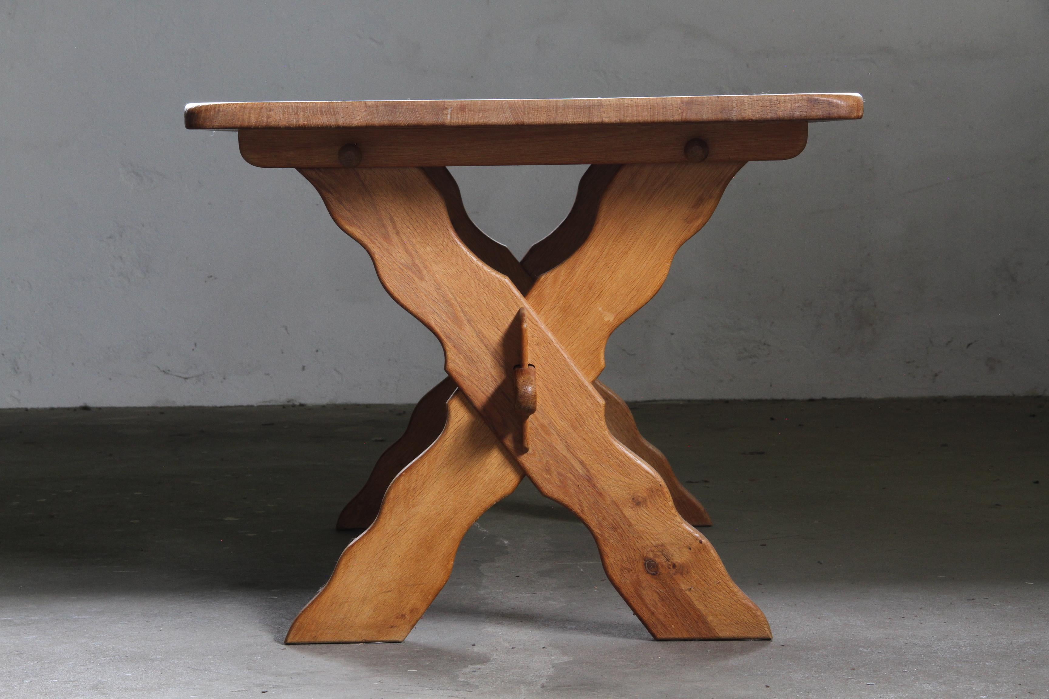 Vintage Danish Brutalist Oak Dining Table attributed to Henning Kjærnulf, 1960s For Sale 2