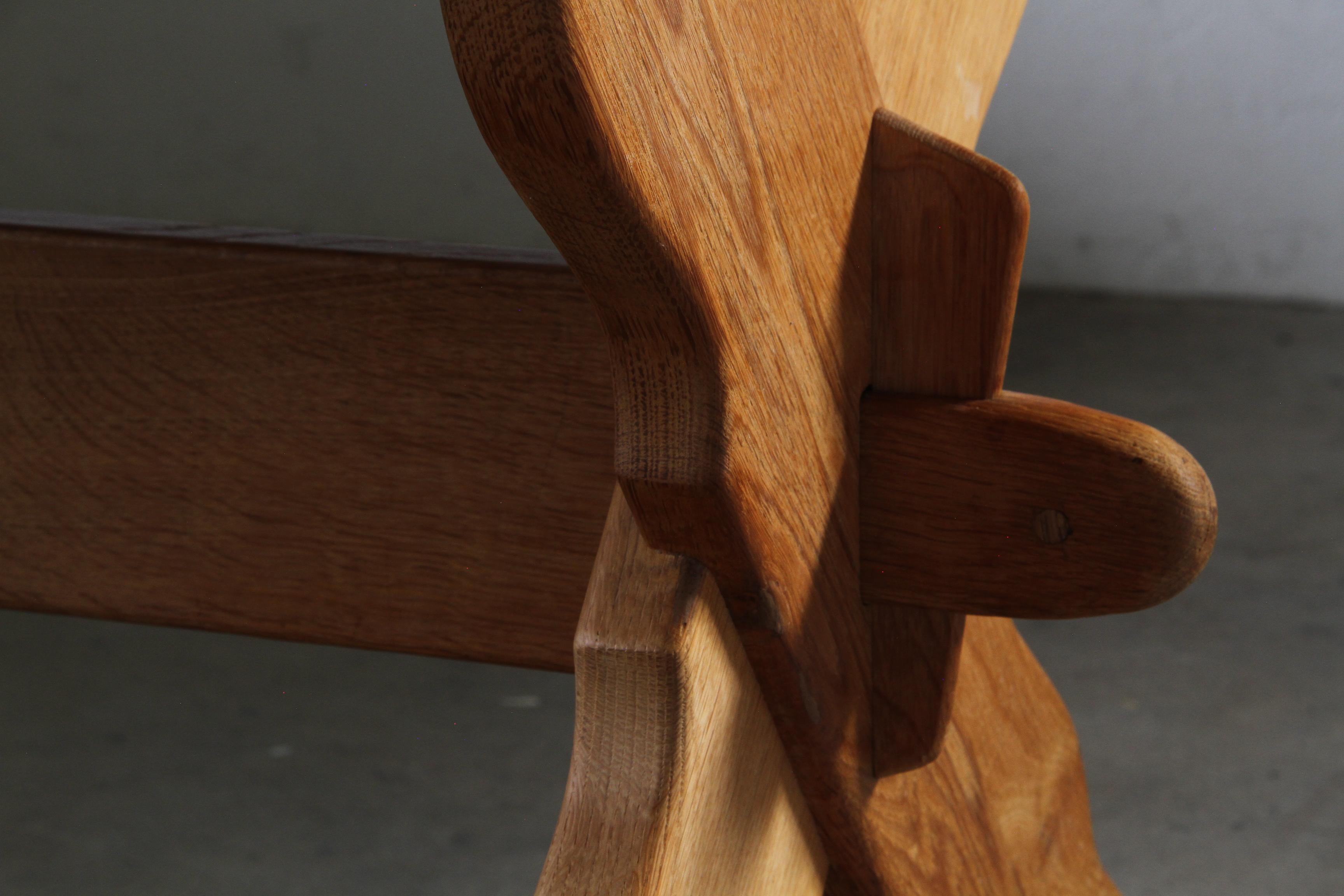 Vintage Danish Brutalist Oak Dining Table attributed to Henning Kjærnulf, 1960s For Sale 3