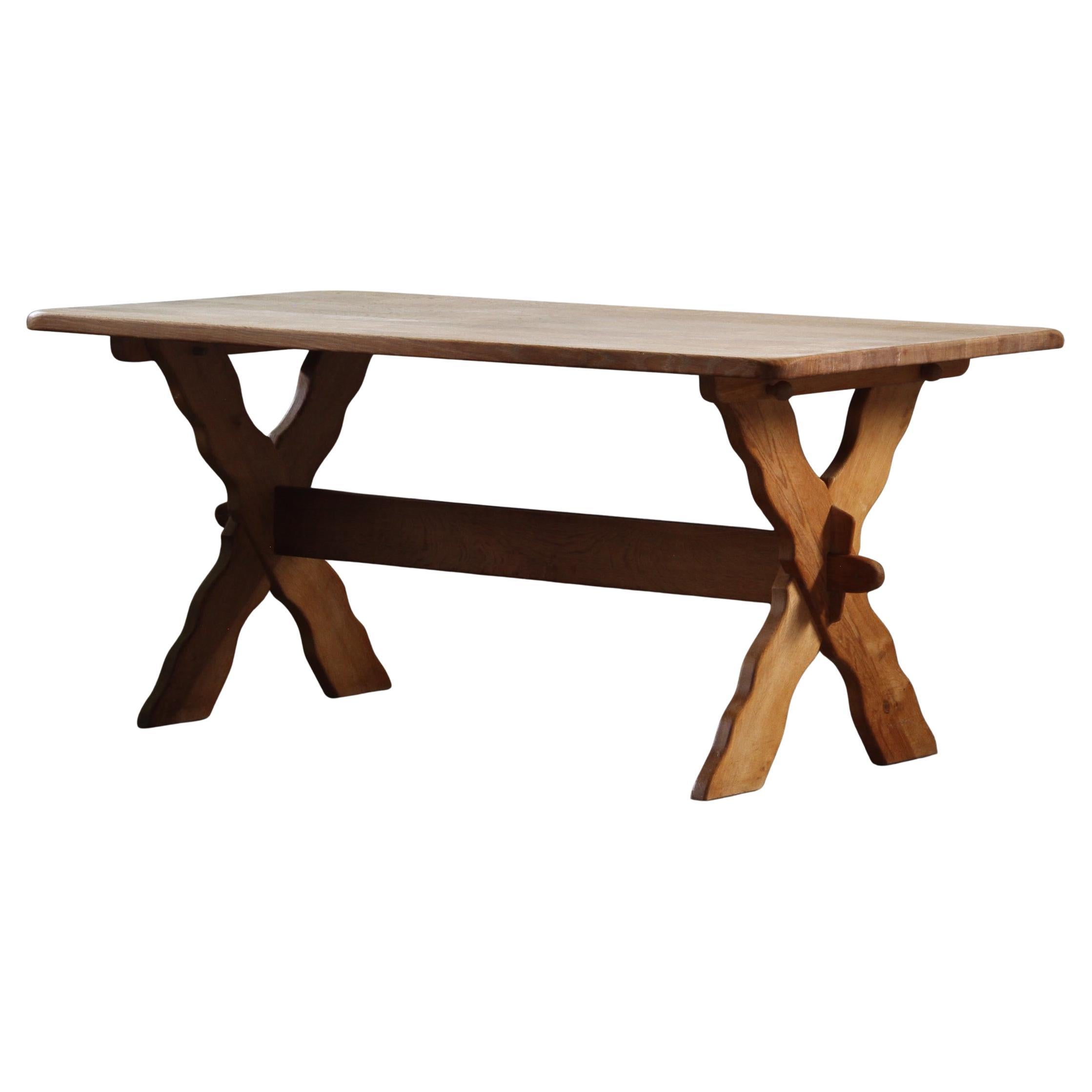 Vintage Danish Brutalist Oak Dining Table attributed to Henning Kjærnulf, 1960s