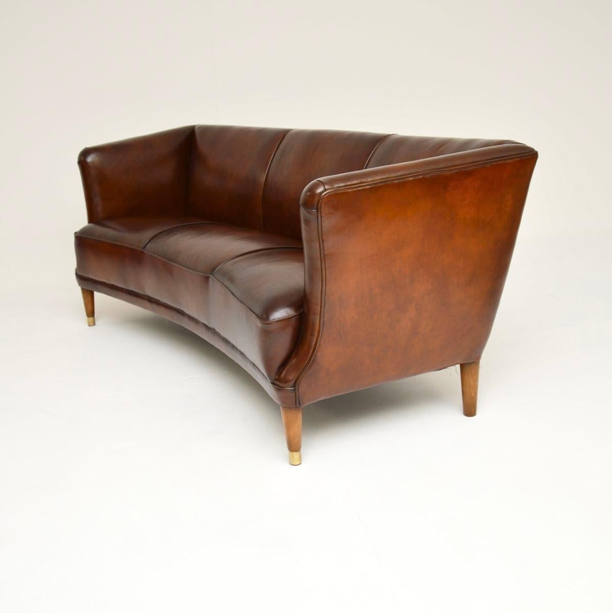 Mid-Century Modern Vintage Danish Cabinetmaker Leather Sofa For Sale