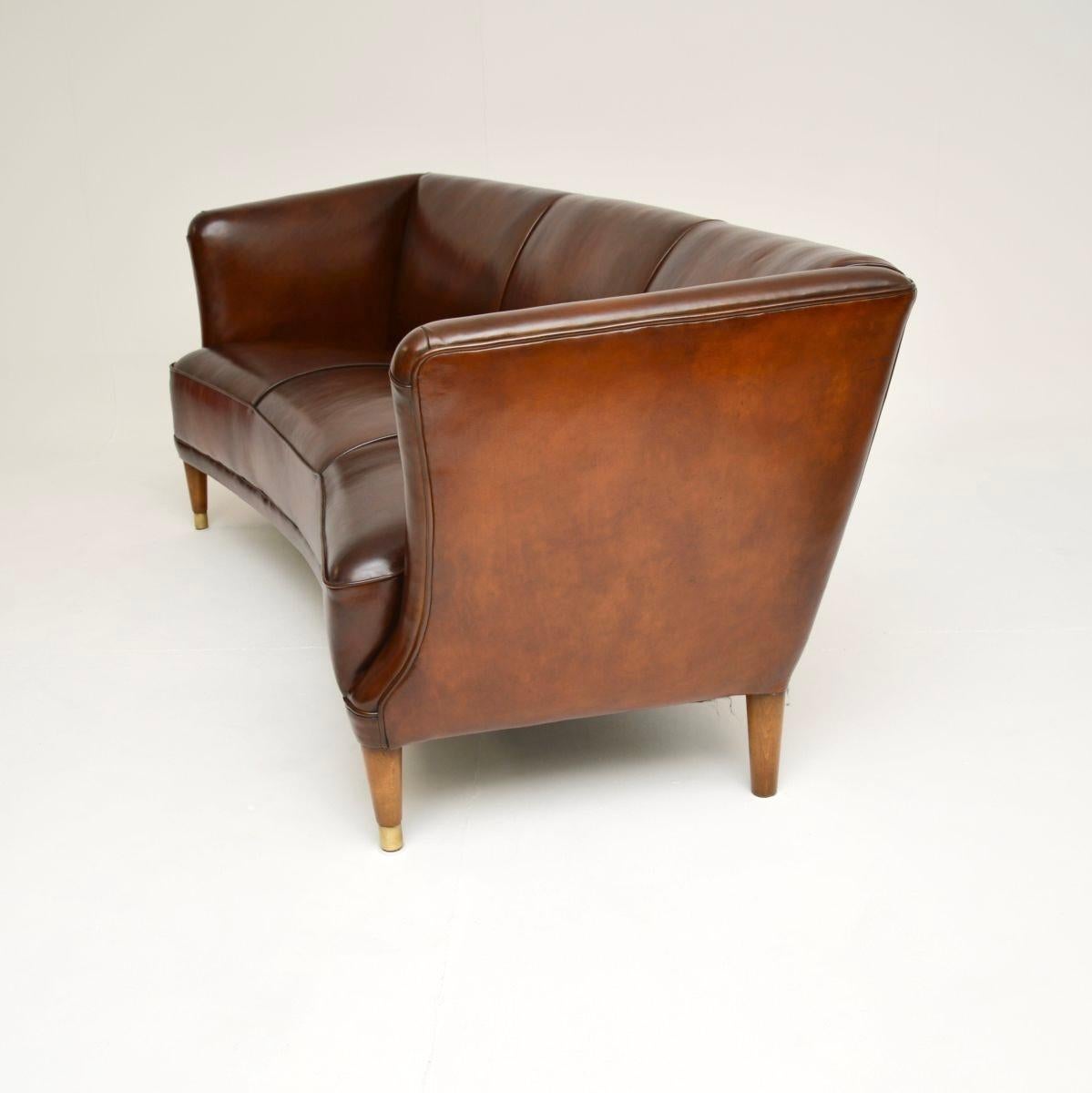 Mid-20th Century Vintage Danish Cabinetmaker Leather Sofa For Sale