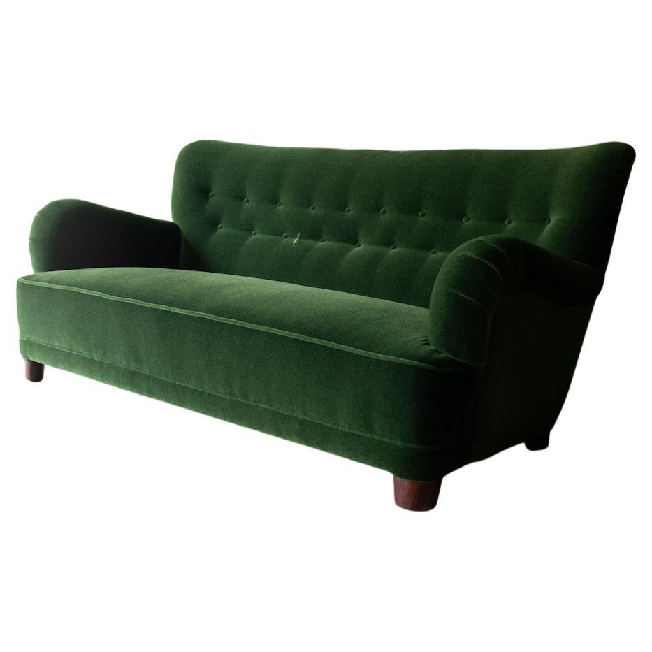 Sofa d'ébéniste danois vintage en tissu mohair/velours, vers 1950