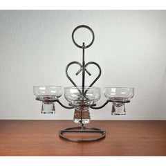 Portacandele danese vintage in ferro battuto e vetro, anni '70